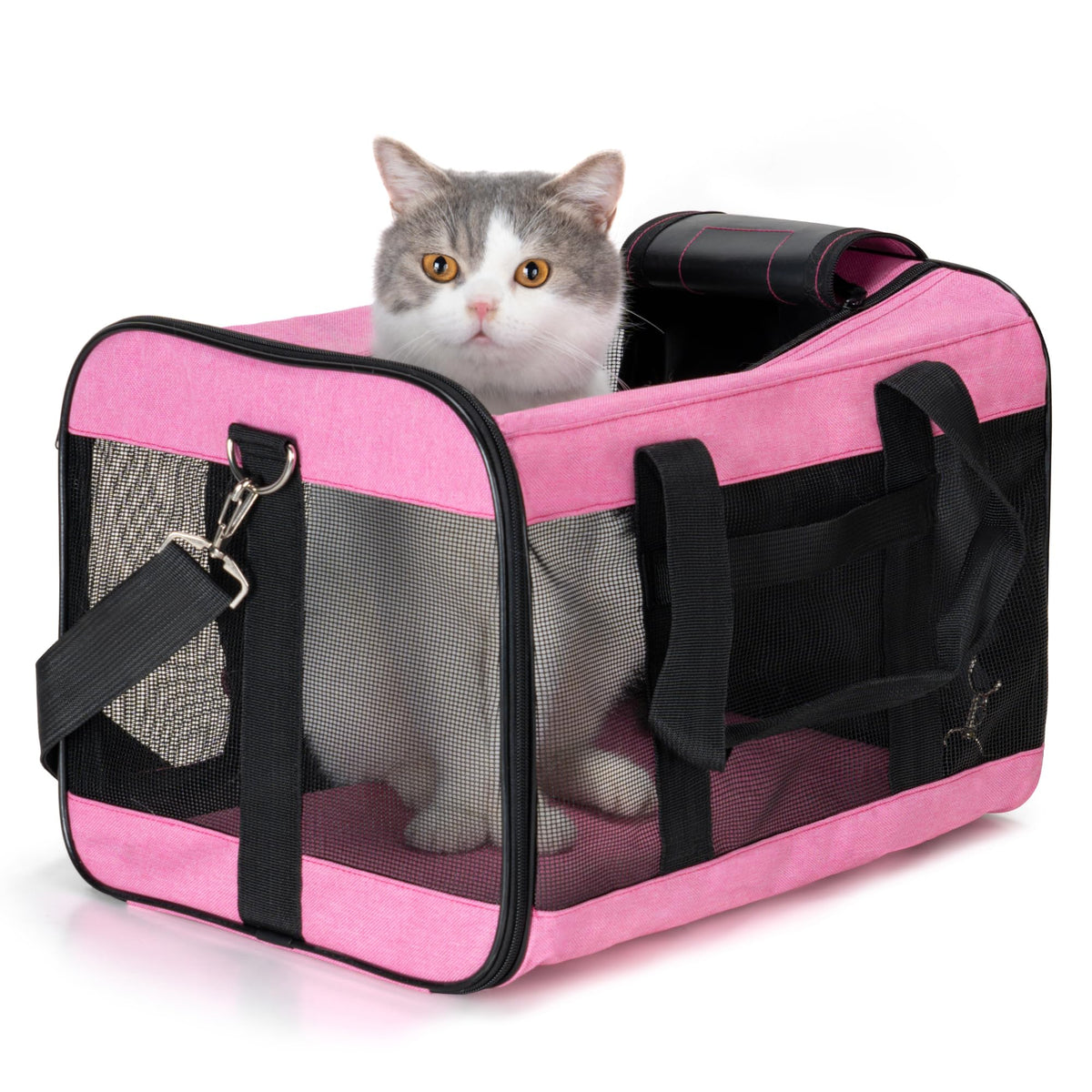 Conlun Cat Carrier Airline Approved, Soft-Sided Dog Carrier With Inner Safety Leash, Pet Transport Carrier For Small-Medium Cats Puppies Up To 15 Lbs, Collapsible Travel Kitten Carrier Bag -Pink M