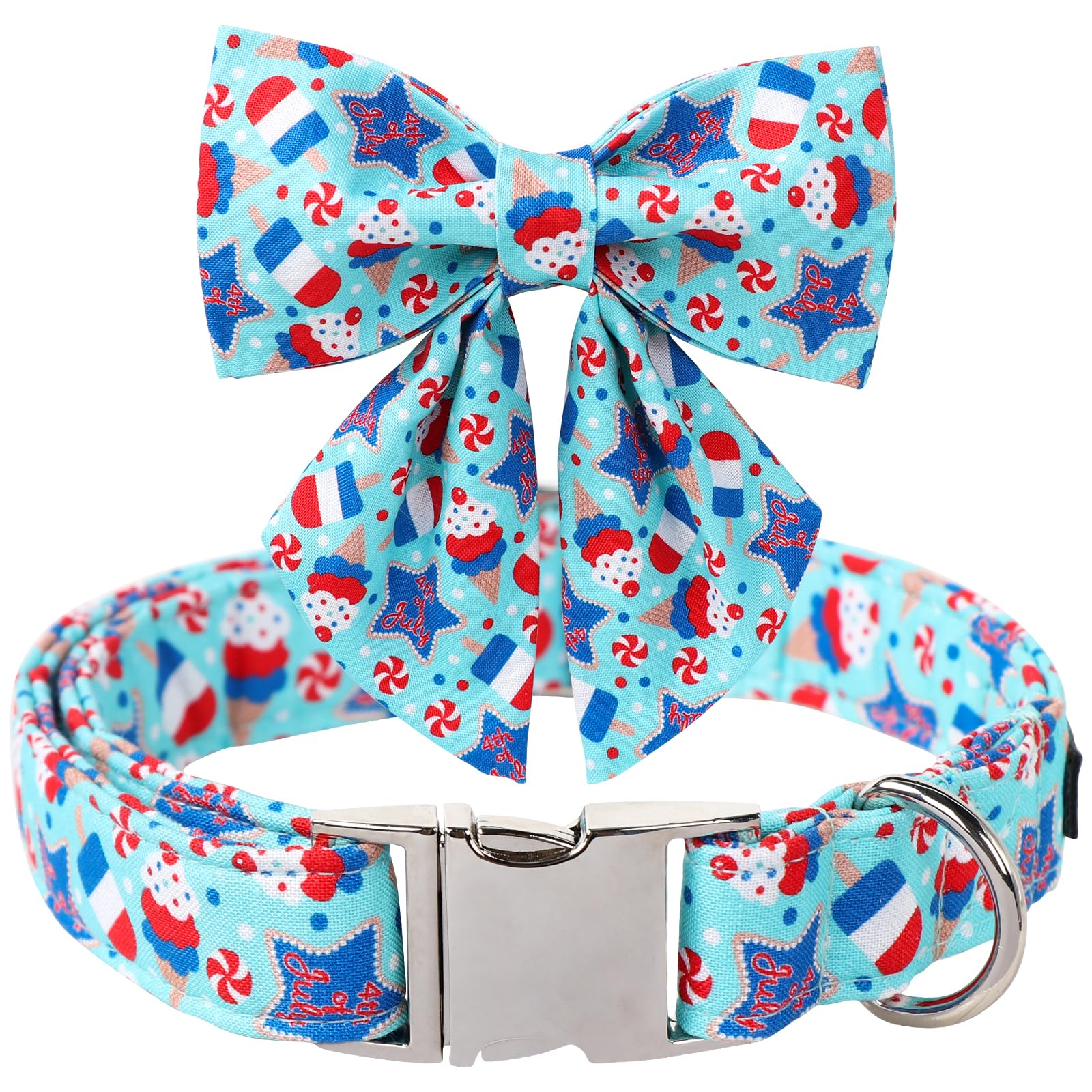 Maca Bates American Flag 4Th Of July Dog Collar With Sailor Bow 4 Of 7 For Dogs Tie Adjustable Durable Icecream Patriotic Usa Co