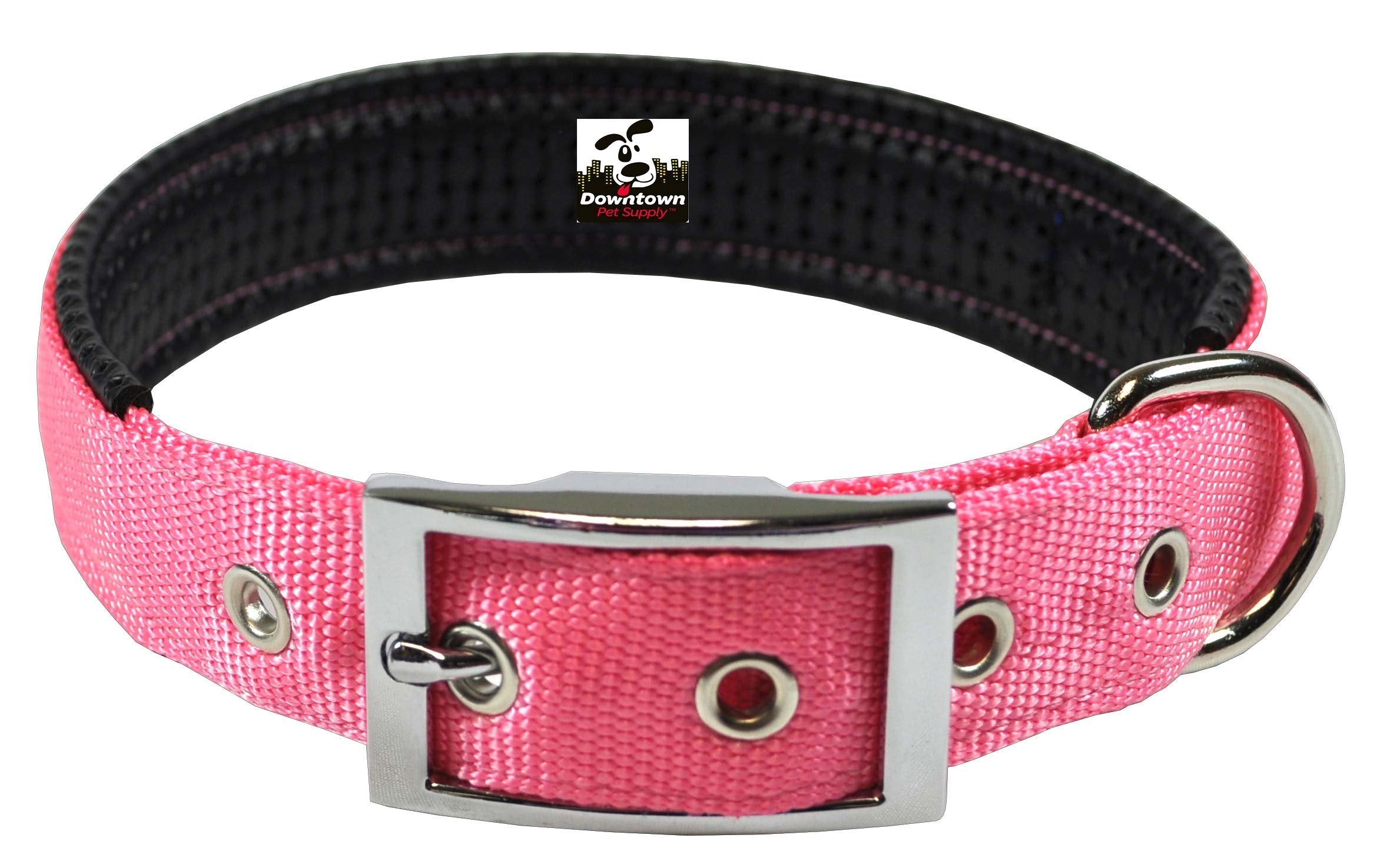Downtown Pet Supply Deluxe Dog Collar - Padded Adjustable Dog Collar With Metal Buckle & D-Ring - Machine Washable & Water Resistant Thick Dog Collar - Pink - Xl - Extra Large Dog Collar