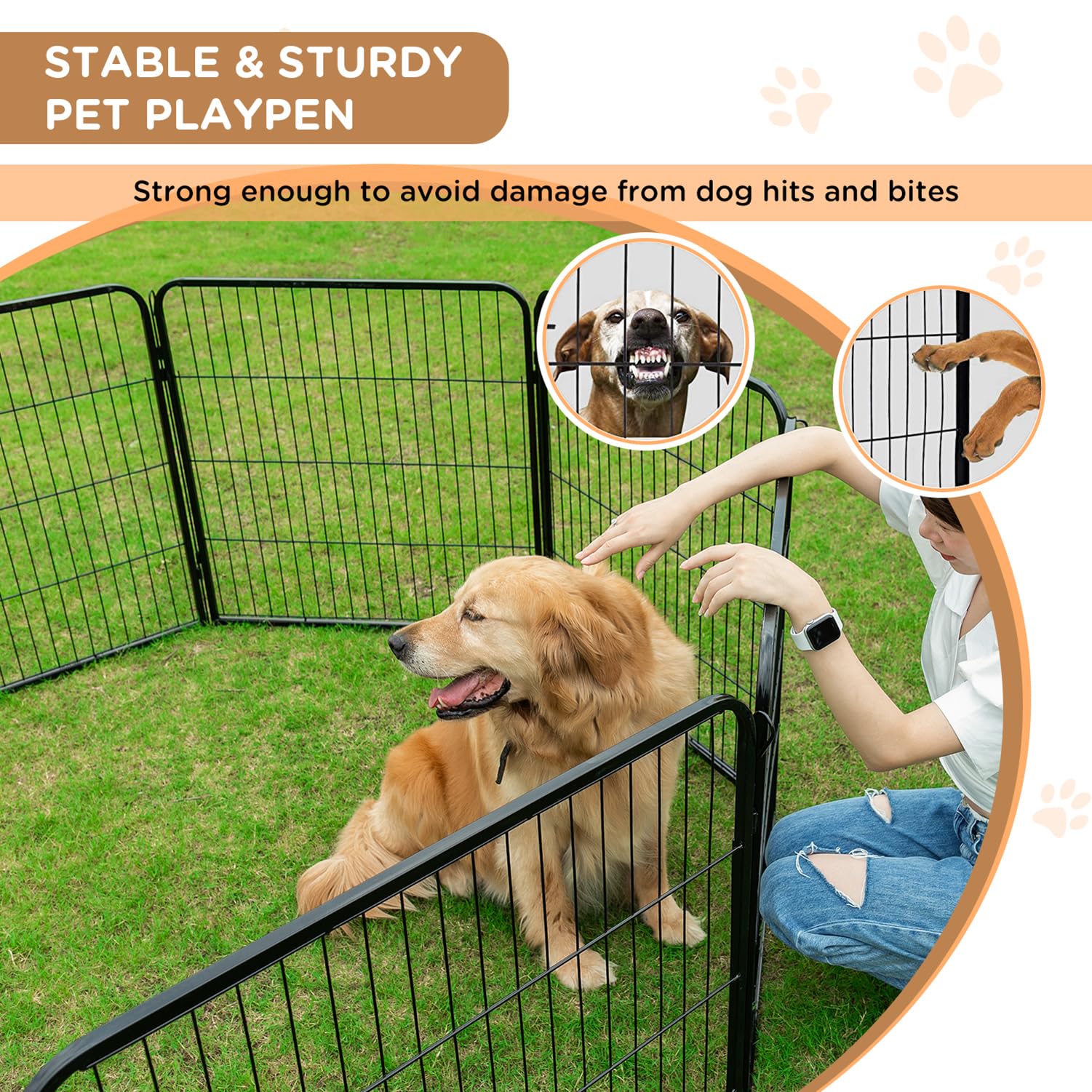 Bestpet Dog Playpen Indoor 40 Inch Height 4 Panels Dog Pen For Medium And Large Dogs, Exercise Pen Pet Dog Fence With Doors Pet