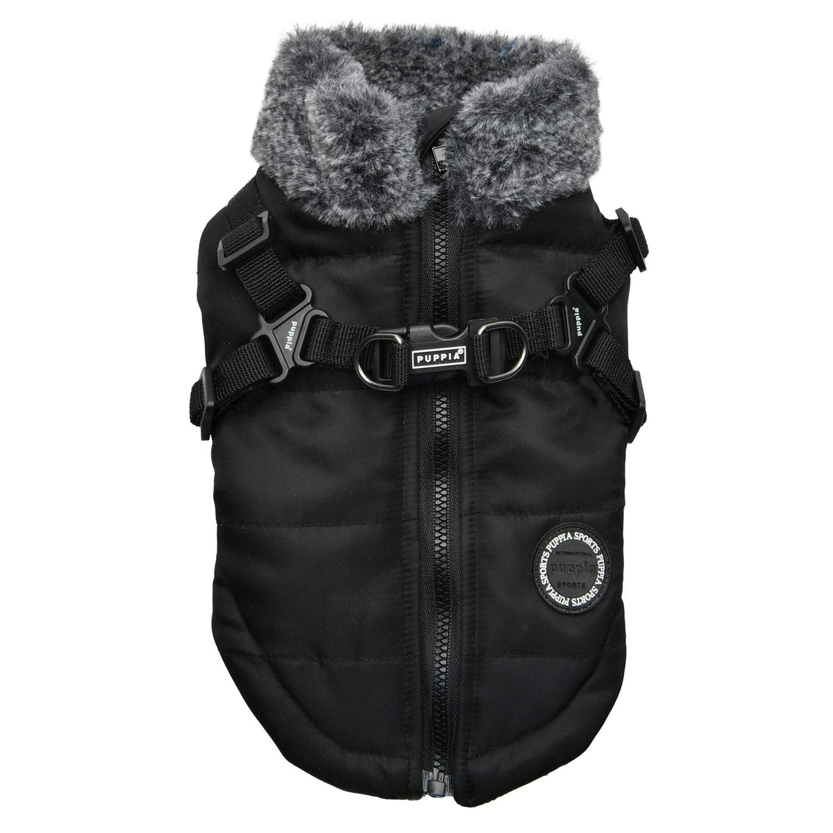 Puppia Donavan Winter Dog Coat With Integrated Harness No Pull Cold Weather Waterproof Warm Fleece Back Zipper For Small & Medium Dog, Black, Xx-Large
