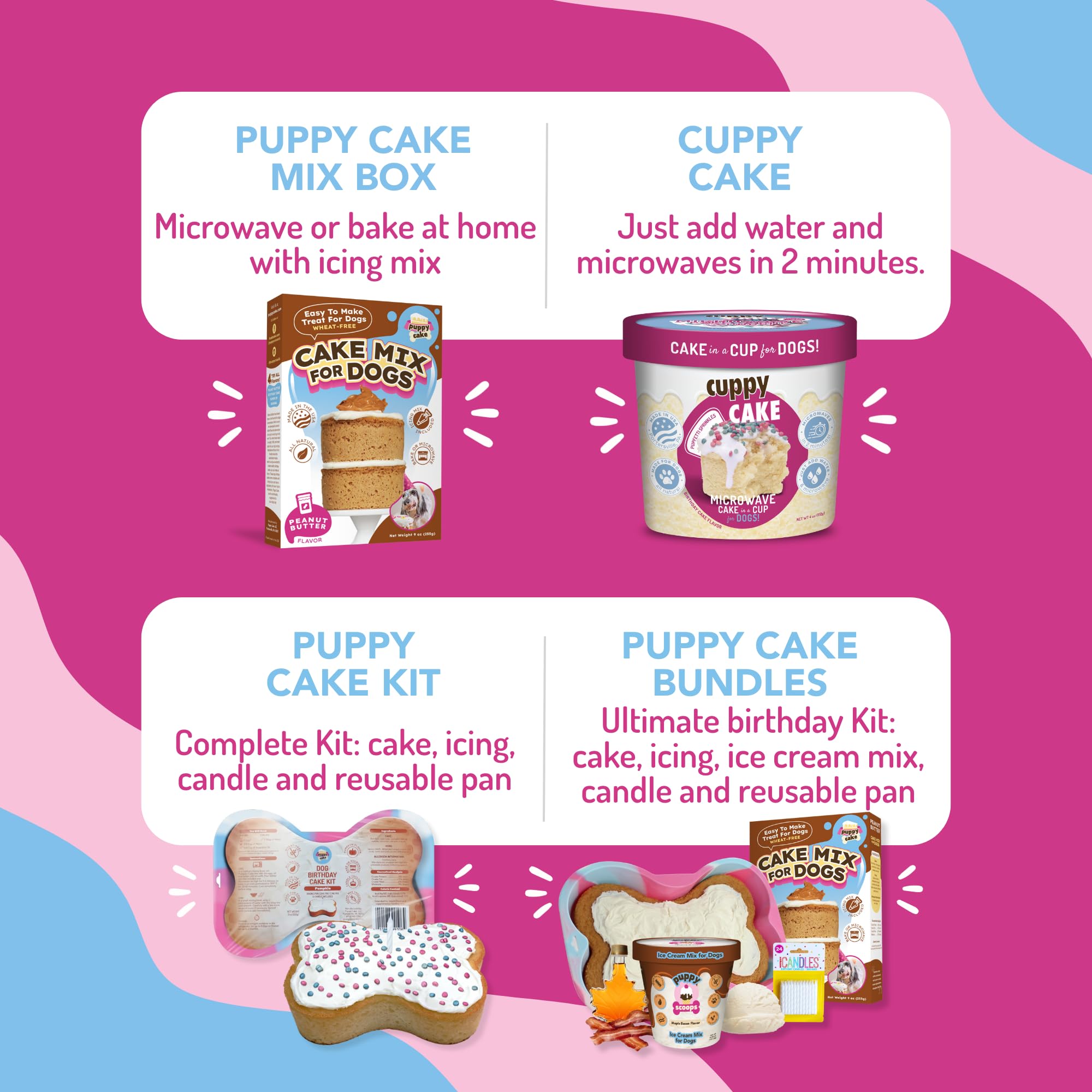 Cuppy Cake Microwave Dog Birthday Cake in a Cup - Just Add Water & Microwave, Ready in 2 Minutes - Icing and Sprinkles - (Birthd