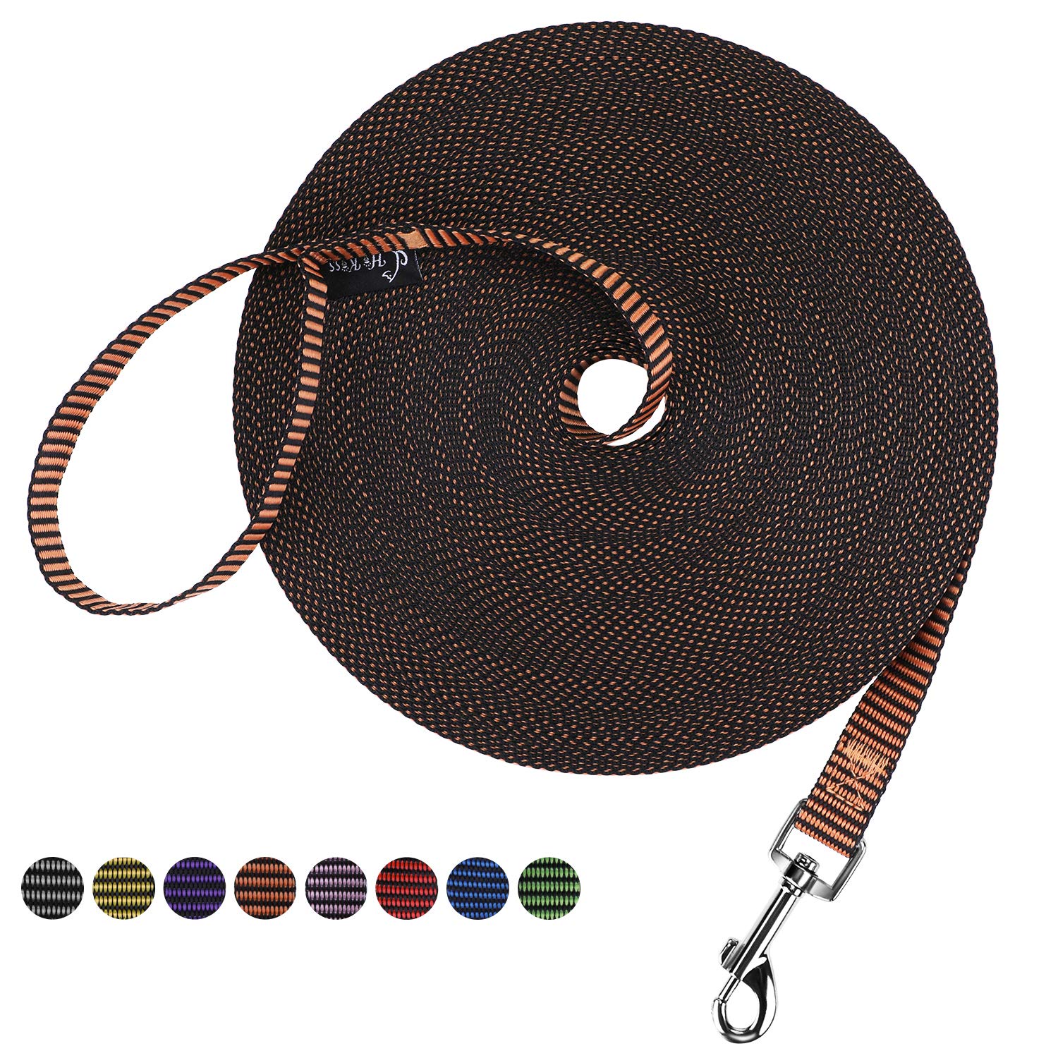 Hi Kiss Dog/Puppy Obedience Recall Training Agility Lead - 15Ft 20Ft 30Ft 50Ft 100Ft Training Leash - Great For Training, Play, Camping, Or Backyard(30Ft,Black_Orange)