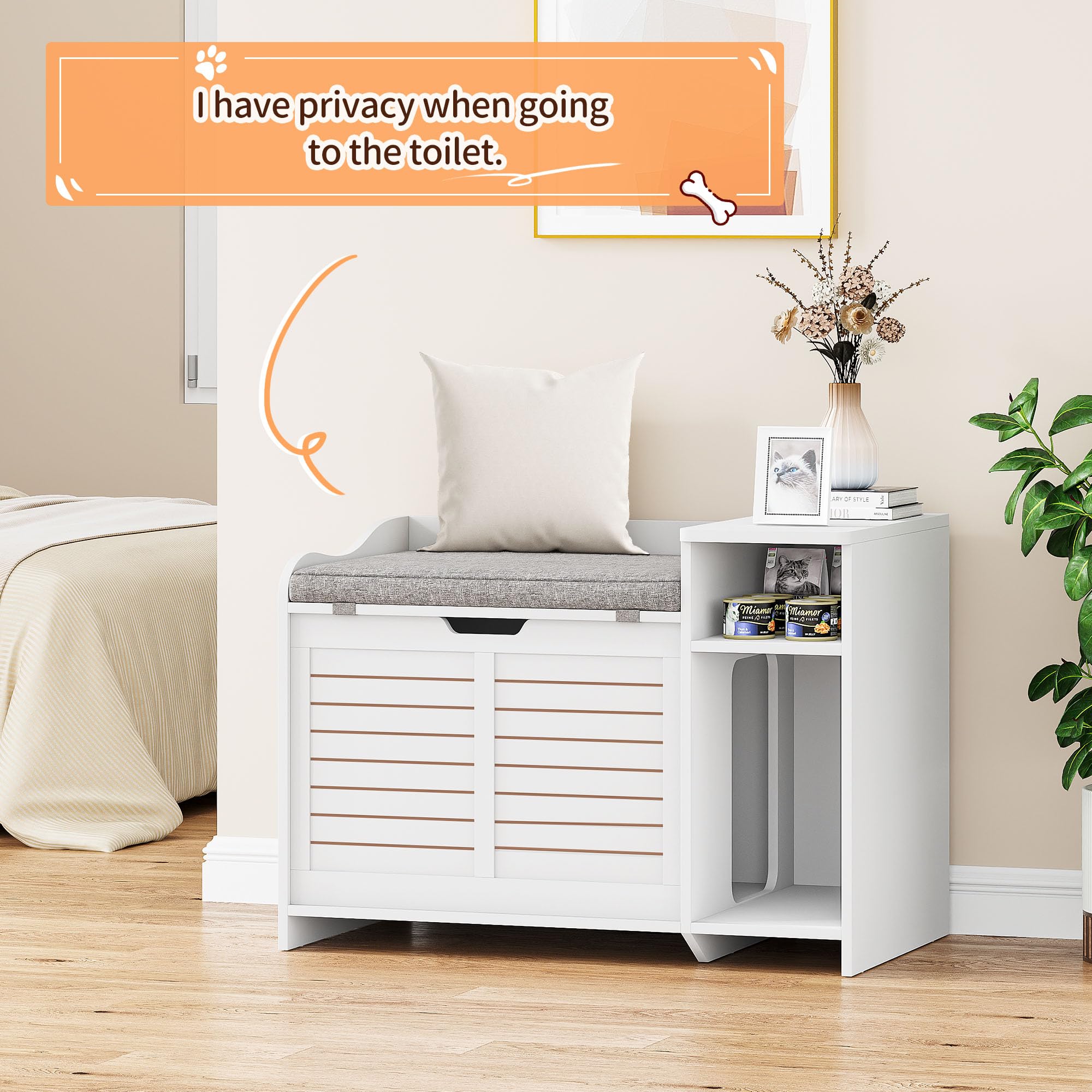 Idealhouse Litter Box Enclosure With Top Opening With Cushion, Cat Litter Box Furniture Hidden, Litter Box Hidden, Cat House, Pr