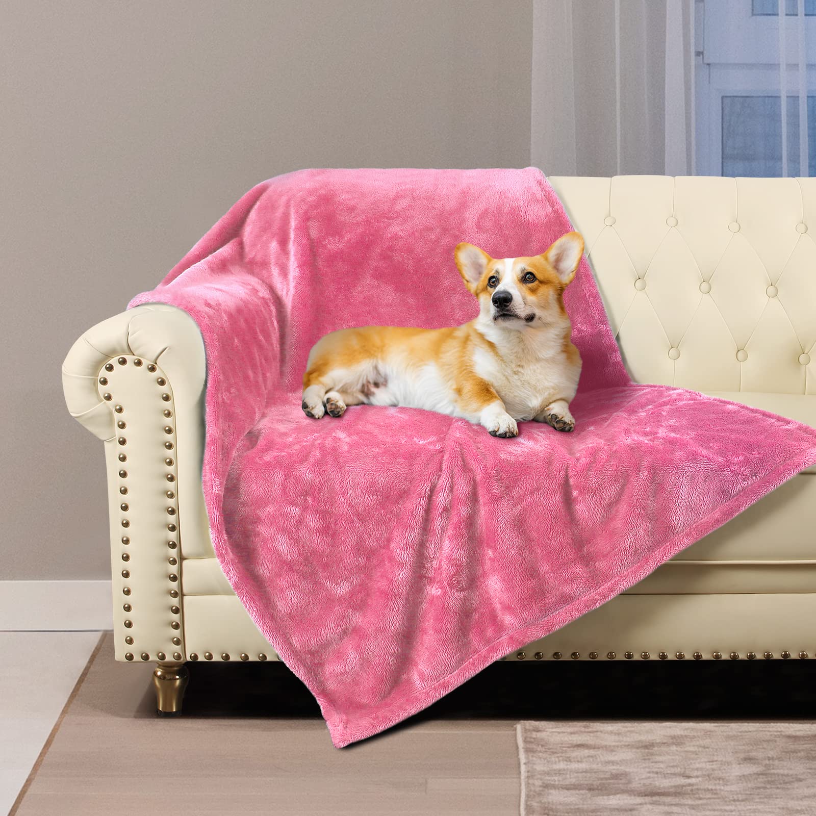 Macevia Waterproof Dog Blanket, Fluffy Soft Pet Blankets For Dogs And Cats, Plush Throw Furniture Protector Cover For Sofa Couch Bed (60X80 Inch, Pink)