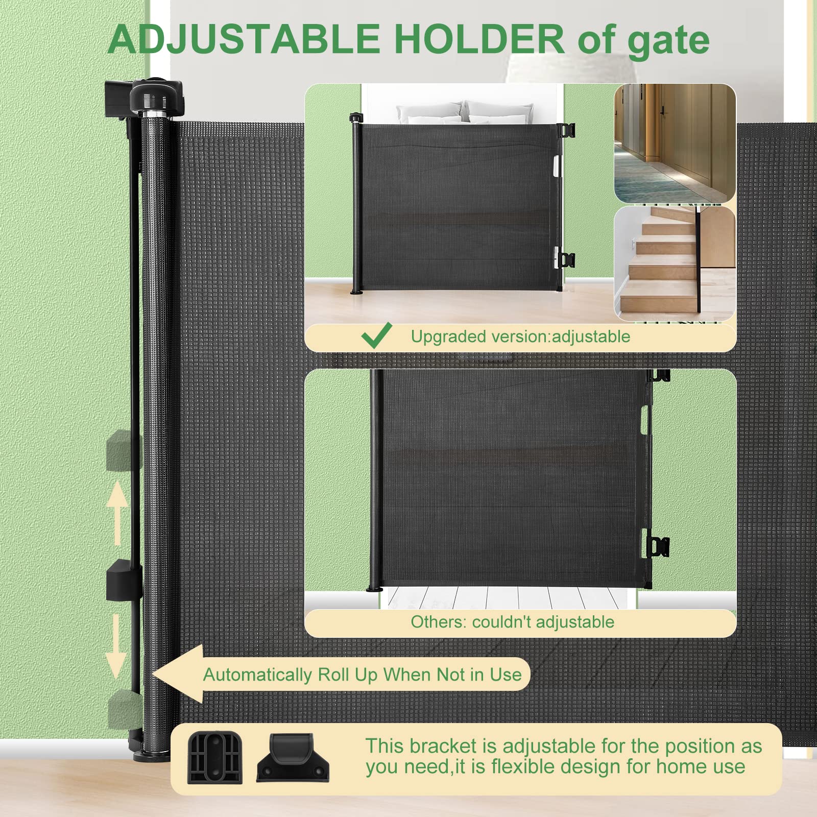 Retractable Baby Gate, Extra Wide Safety Kids Or Pets Gate, 33?Tall, Extends To 55?Wide, Mesh Safety Dog Gate For Stairs, Indoor, Outdoor, Doorways, Hallways(33?55? Black)