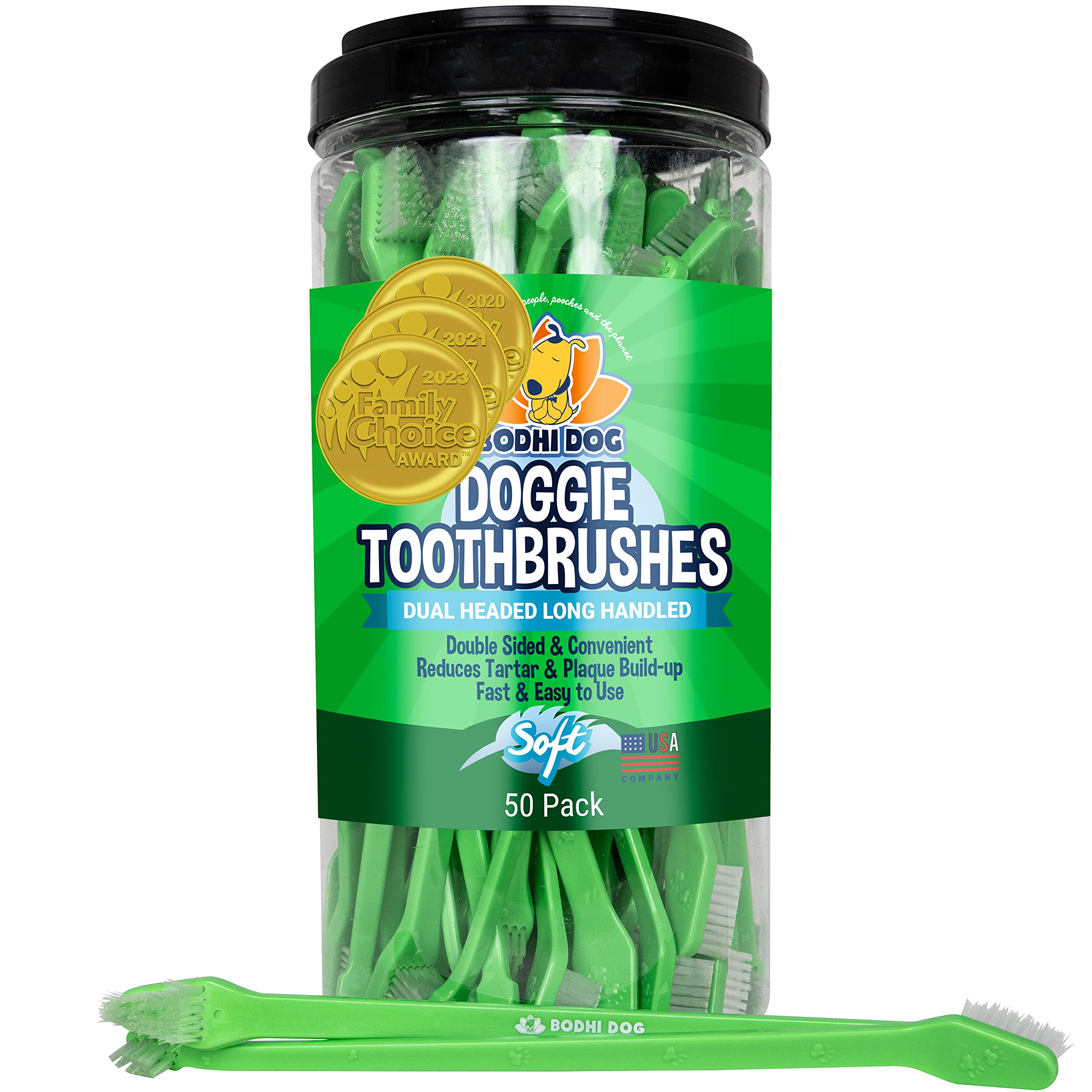 Bodhi Dog Dual-Headed Toothbrush for Dogs & Cats - Soft Bristles for Gentle Pet Dental Care - Puppy & Adult Teeth Cleaning - Eas