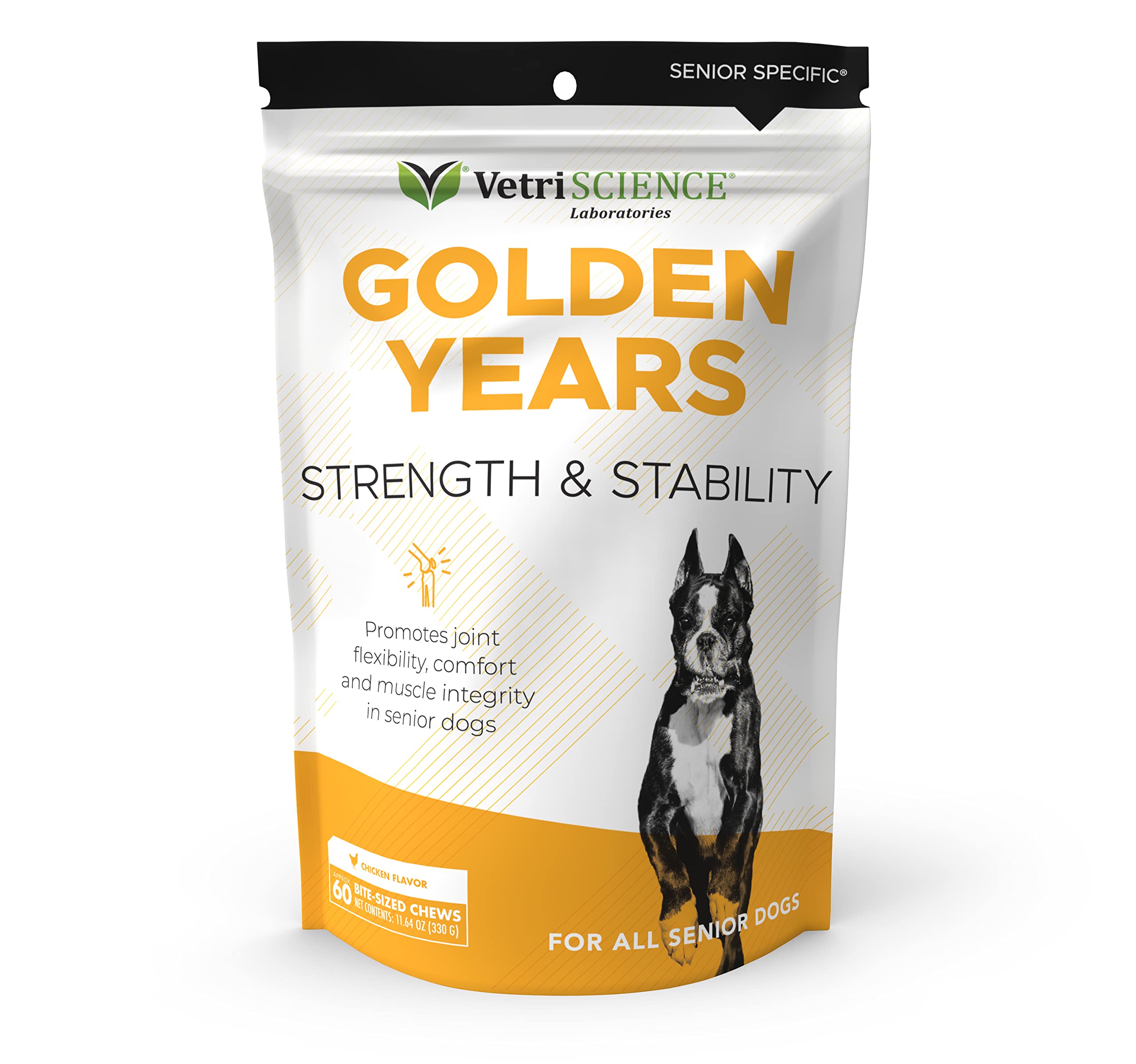 VetriScience Golden Years Strength and Stability Hip and Joint Chews for Senior Dogs, Chicken, 60 Chews - Limping, Mobility, Run