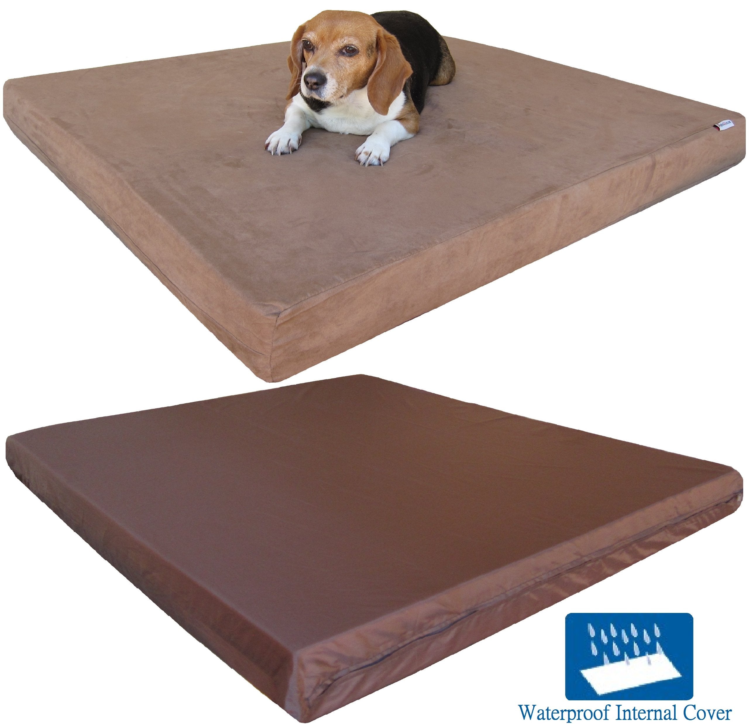 Dogbed4less Orthopedic Dog Bed with Gel Memory Foam for Medium Large Pet, Waterproof Liner, Durable Microsuede Brown Cover, 41X2