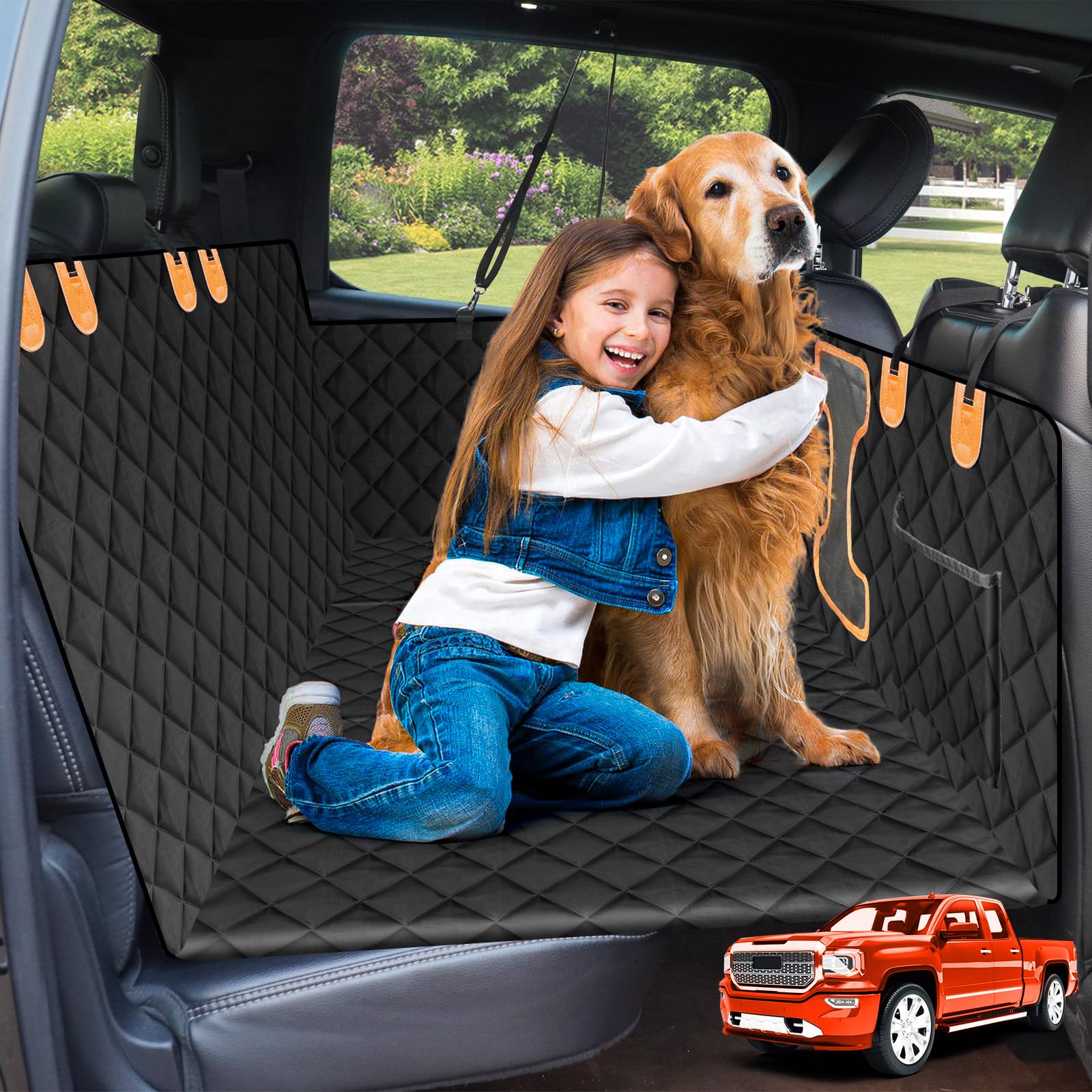 Serpro Truck Back Seat Extender For Dogs - Large Size, Hard Bottom Dog Seat Cover, Pet Hammock, Waterproof Bed Mattress, Backsea