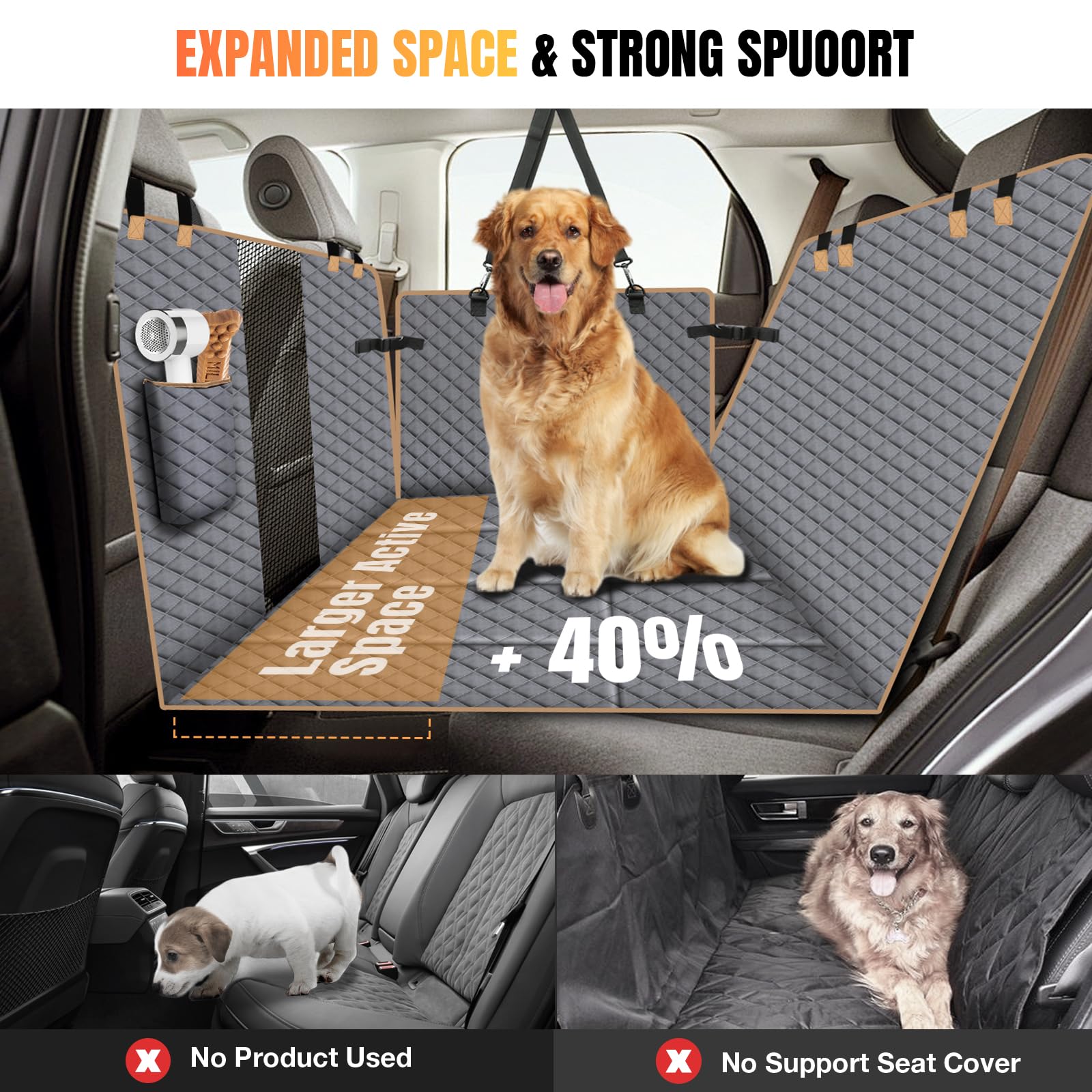 Lekespring Dog Car Seat Cover For Back Seat, Dog Car Bed Cover With Strong Hard Bottom, Back Seat Extender Hammock For Suv Truck