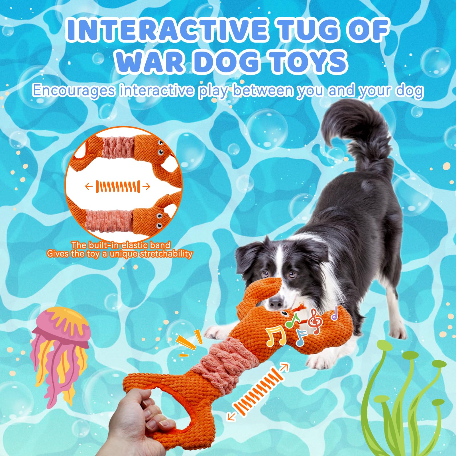 Yzhduxiu Tug Of War Dog Toy, Squeaky Dog Toys For Aggressive Chewers, Interactive Lobster Puppy Toys With Crinkle Paper To Keep