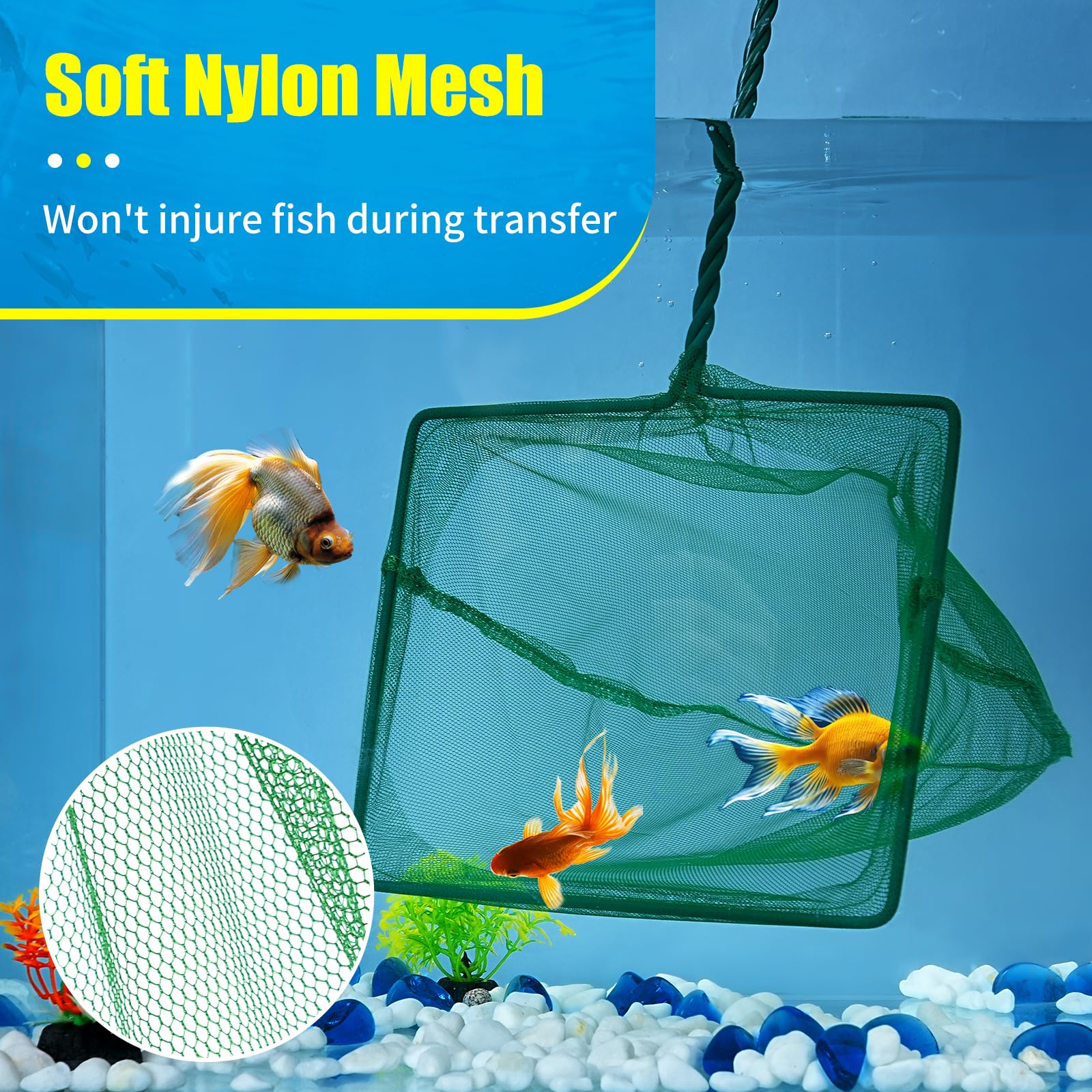 AQUANEAT 8 Inch Aquarium Fish Net, Wastes Skimming Cleaning Tool with Firm Handle for Fish Tanks Small Ponds