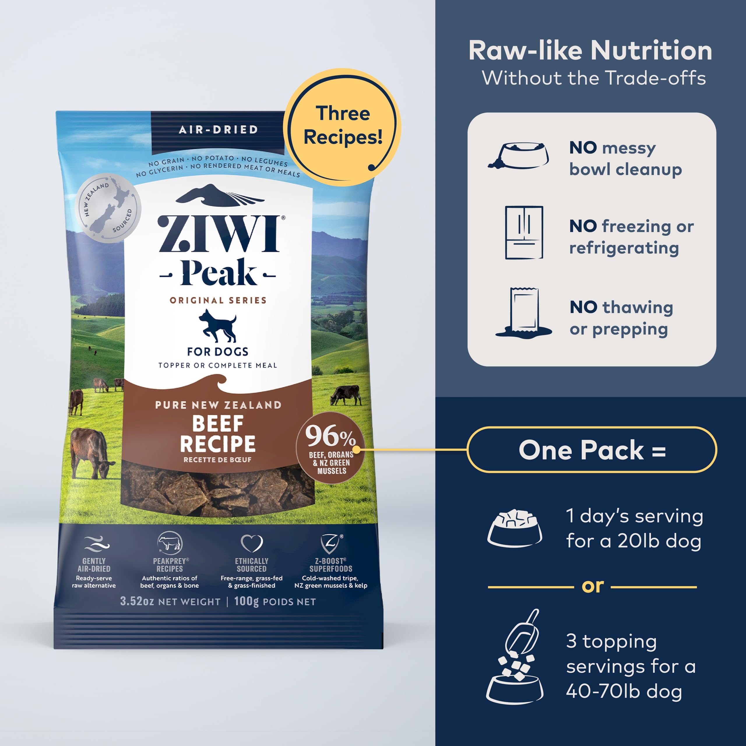 ZIWI Peak Air-Dried Dog Food - Beef - All Natural, High Protein, Grain Free, Limited Ingredient w/Superfoods (3.5oz)