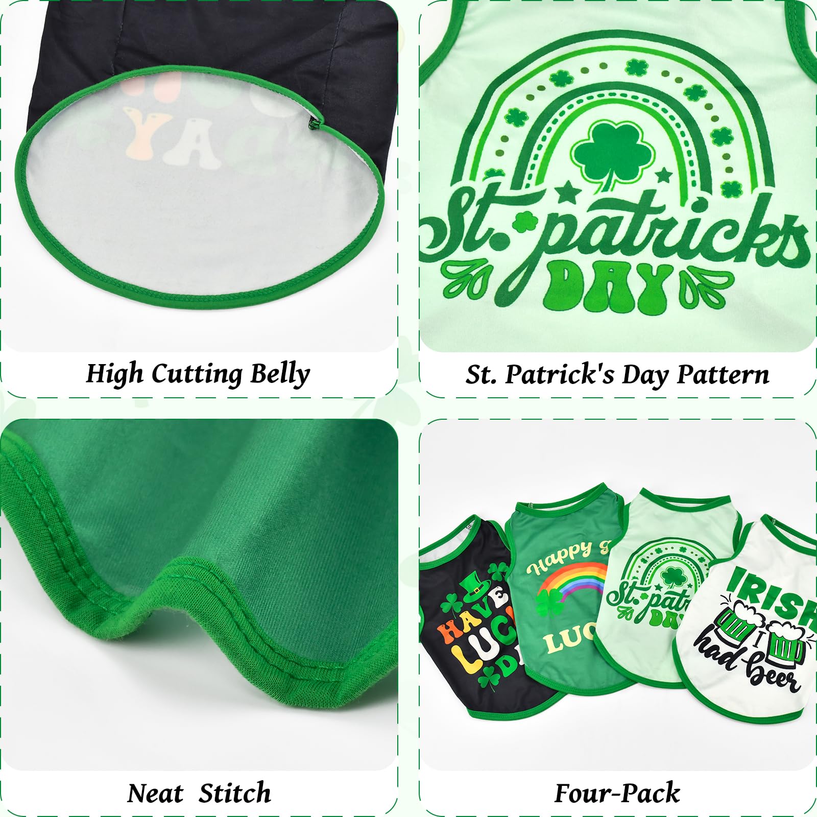 Lysskmk 4 Pack St. Patrick'S Day Dog Shirts Shamrock Rainbow Bridge Tank Tops For Small Medium Dogs Lucky Green Beer Pattern Sle