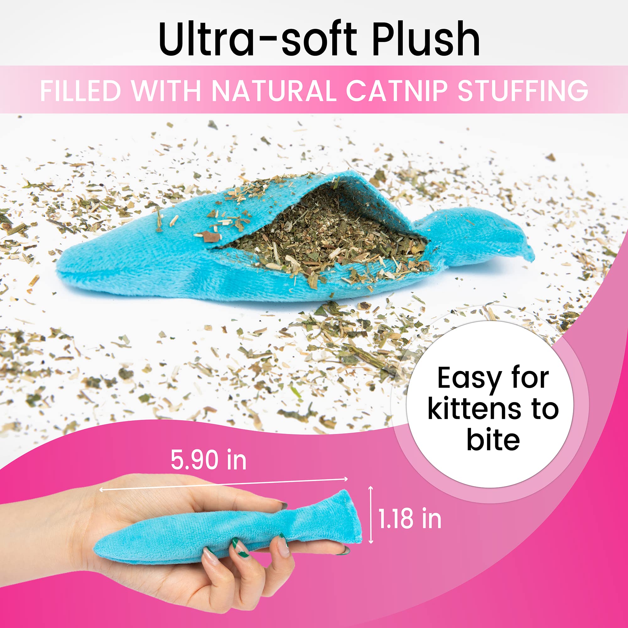 Alabongcat, Interactive Catnip Cat Toy, A Blue Fish Catnip Toy (Filled With Natural Catnip) And Pink & Green Cat Teaser Wand Toy