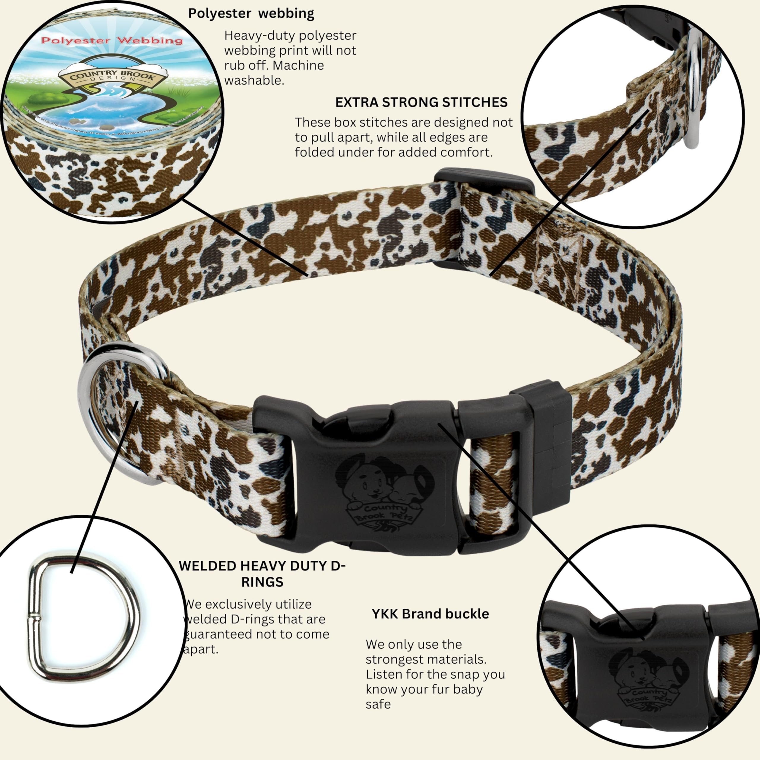 Country Brook Petz - Deluxe Cow Print Dog Collar - Made In The U.S.A. - Country And Western Collection Featuring Rustic Designs