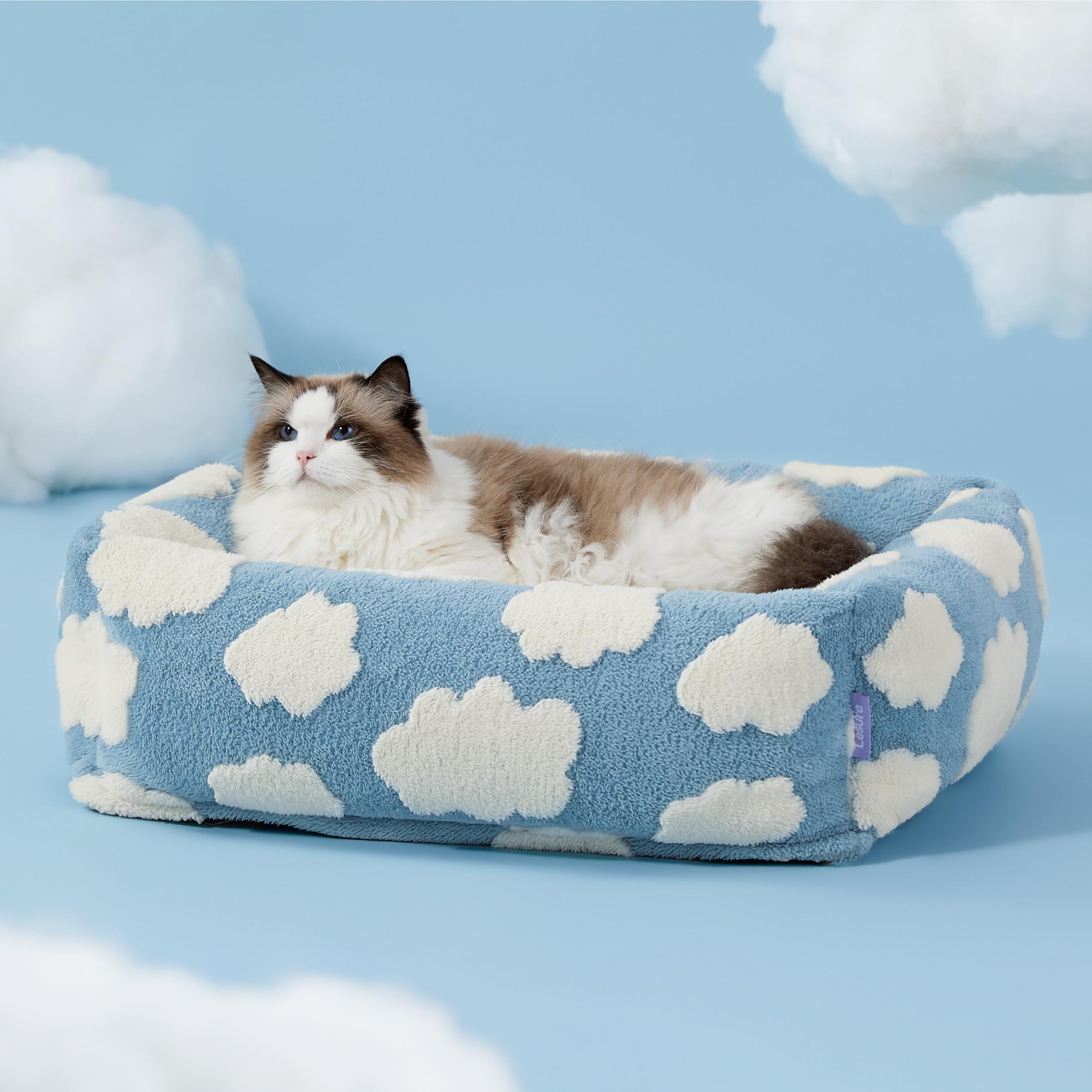 Lesure Cute Cat Beds For Indoor Cats - Washable Kitten Puppy Beds,Cozy Rectangle Orthopedic Pet Sofa With Jacquard Shaggy Plush