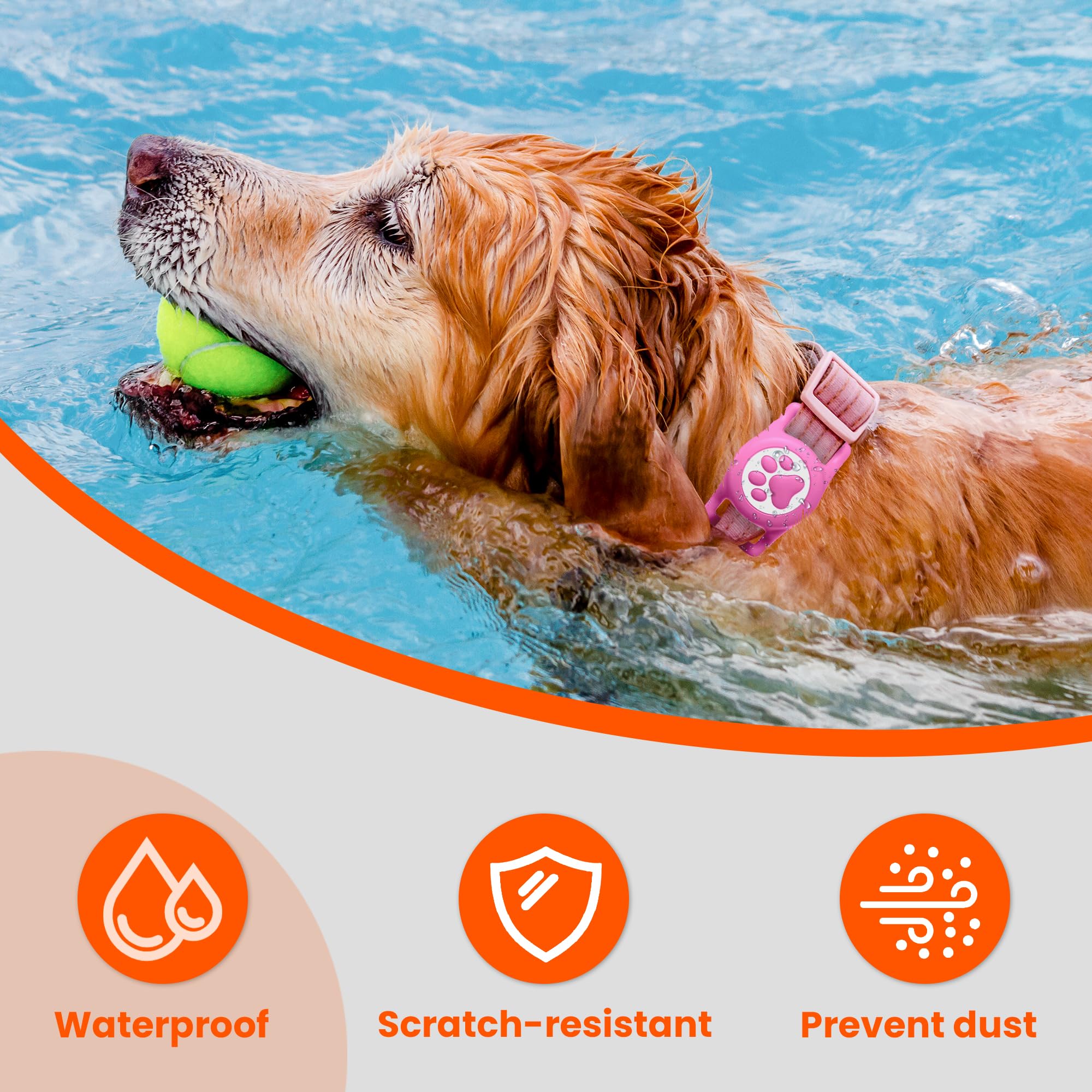 Ilfindyou Waterproof Airtag Dog Collar Holder For Apple Air Tag, Silicone Dog Airtag Holder For Dogs & Cat Collars(Rose Red)