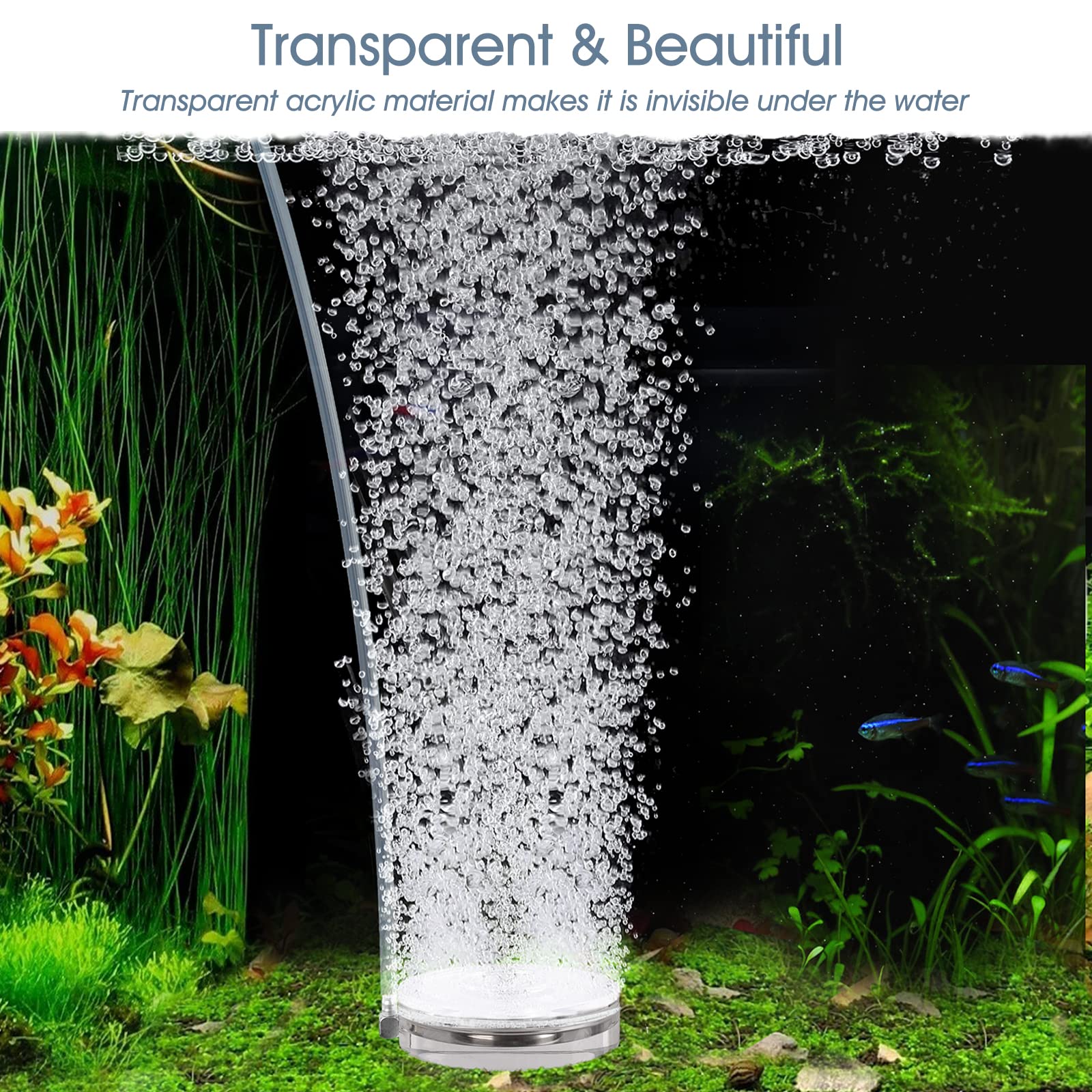 Hygger Air Stones For Aquariums, Transparent Acrylic Fish Tank Bubbler Kit With Air Tube, Ultra Silent Bubble Stone Super-High Dissolved Oxygen Diffuser For Aquarium Fish Tank And Hydroponic