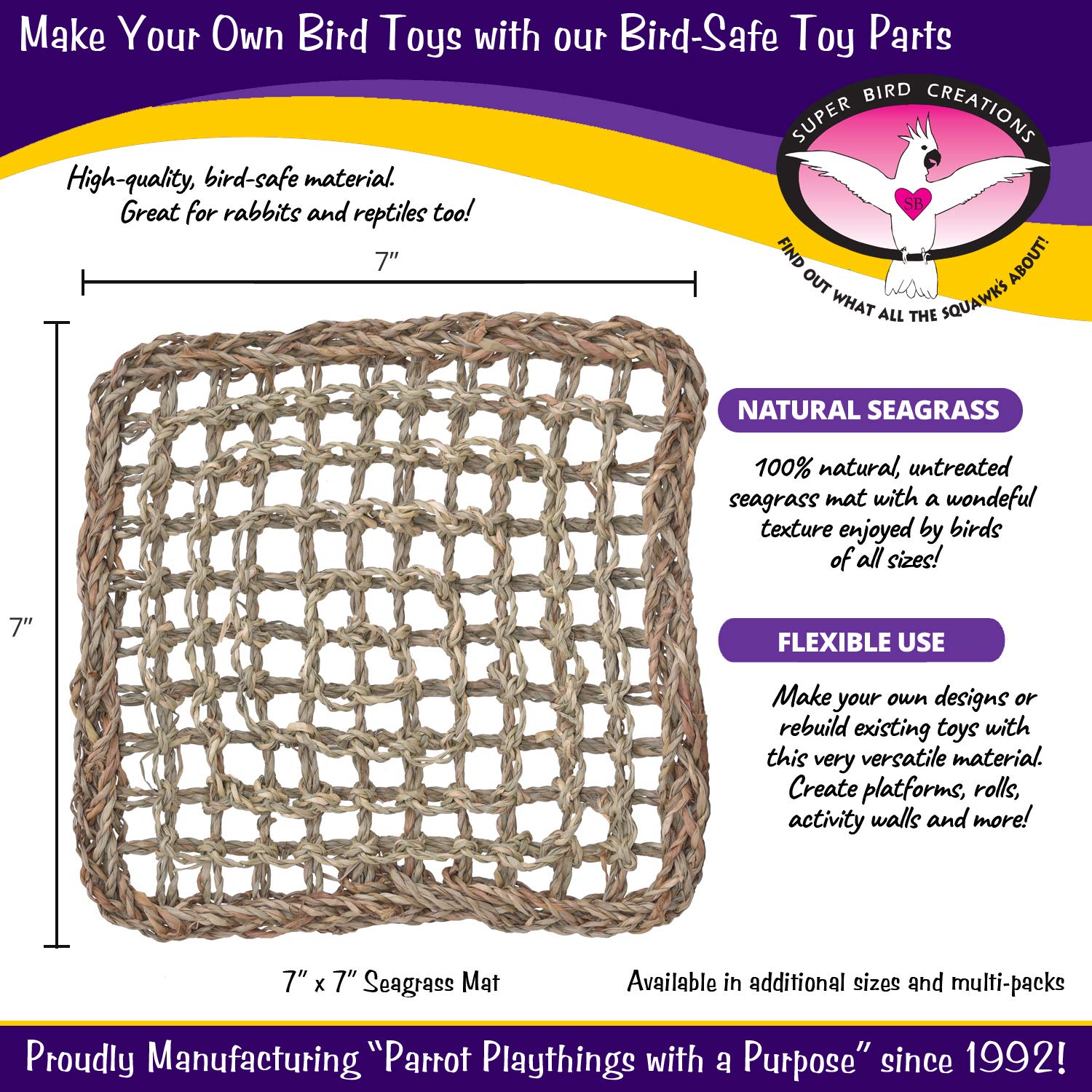 Super Bird Creations Sb50001 Seagrass Mat For Cage Decor, Pet Enrichment And Boredom Relief - Versatile Toy-Making Base - Ideal