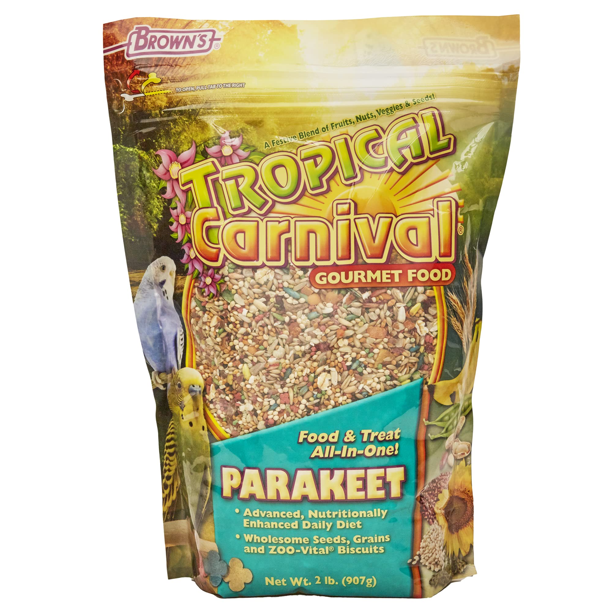 F.M. Browns Tropical Carnival Gourmet Parakeet Food, Nutritionally Enhanced Daily Diet with Fruits, Veggies, Nuts, Seeds, and G