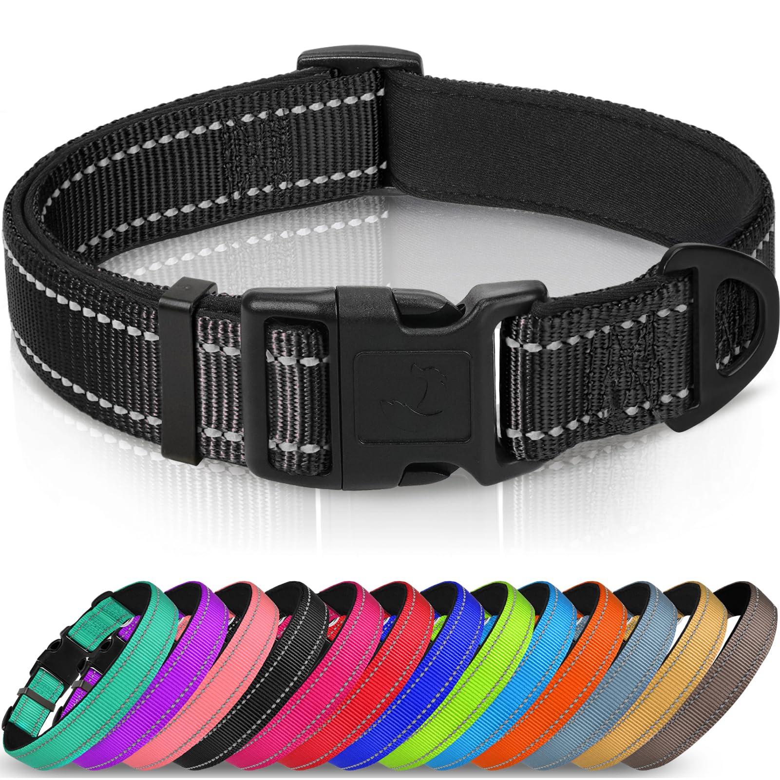 Joytale Reflective Dog Collar,Soft Neoprene Padded Breathable Nylon Pet Collar Adjustable For Extra Large Dogs,Black,Xl