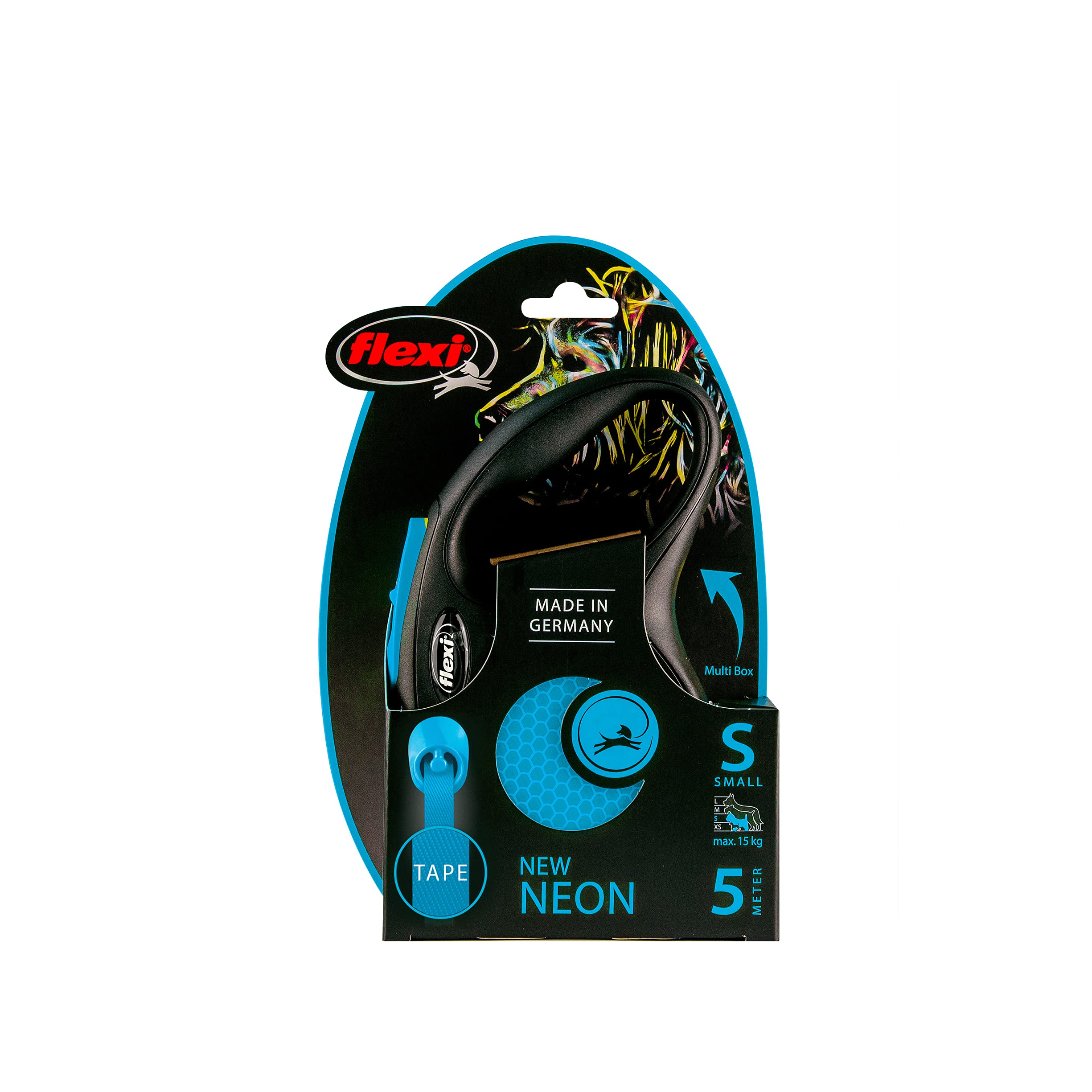 Flexi New Neon Tape Blue Small 5M Retractable Dog Leash/Lead For Dogs Up To 15Kgs/33Lbs