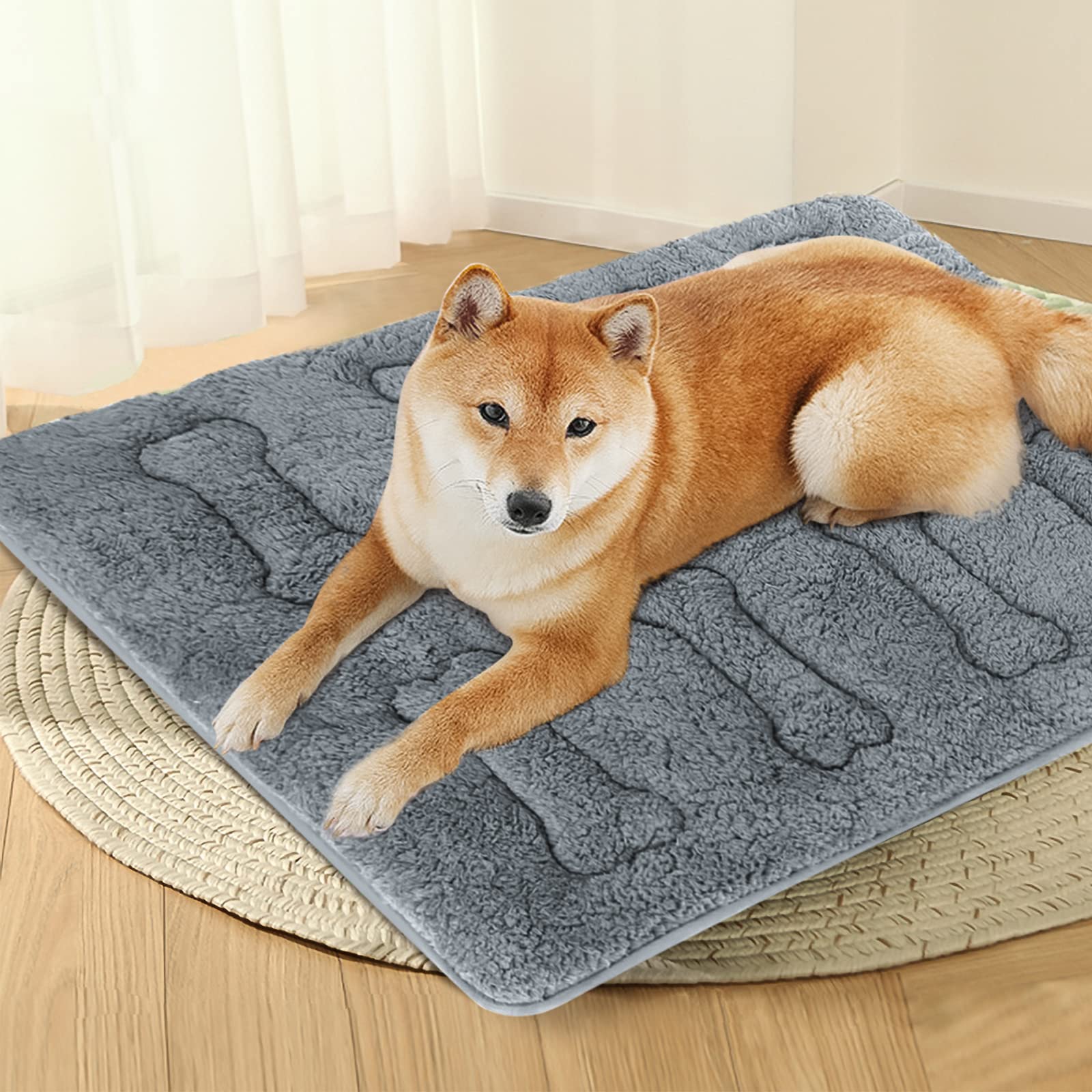 Dog Bed Crate Mat(36'' X 23'') 2 Pack, Soft Plush Dog Bed Pad Machine Washable Crate Pad, Grey