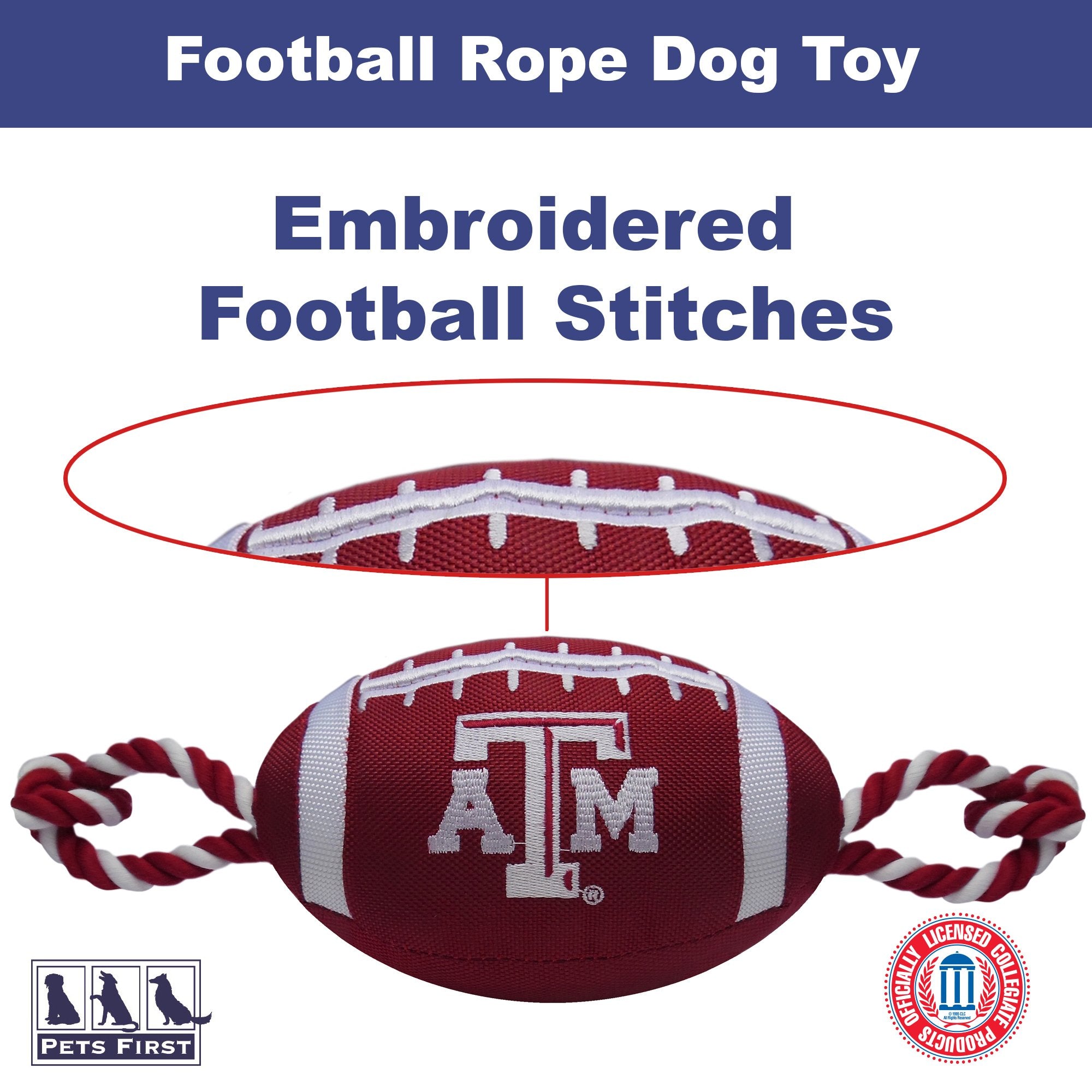 Pets First Ncaa Texas A&M Aggies Football Dog Toy, Tough Quality Nylon Materials, Strong Pull Ropes, Inner Squeaker, Collegiate Team Color