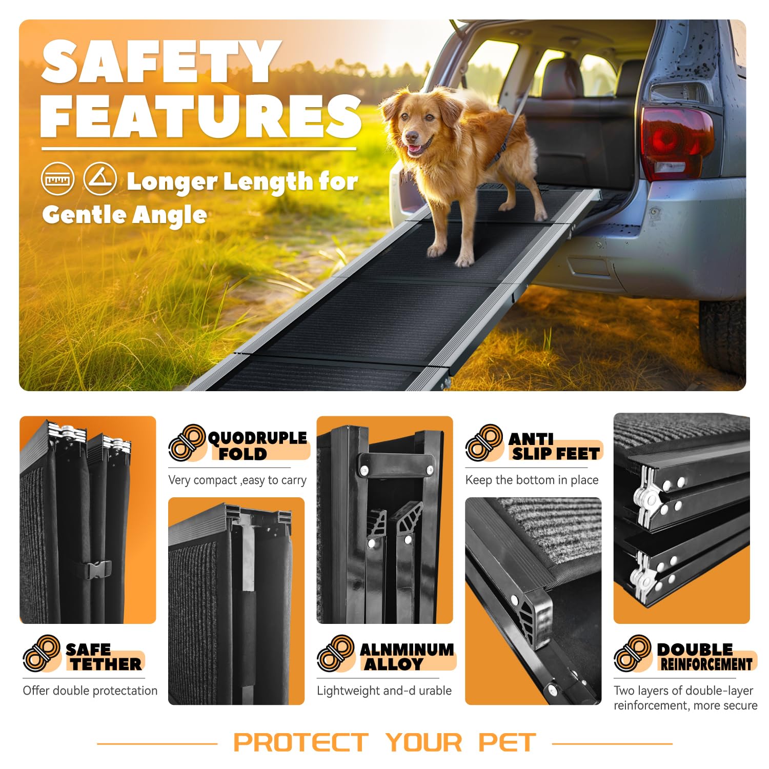 Dog Ramp For Car Large Dog,71 Extra Long & 20Extra Wide Portable Car Ramp For Dogs With Non-Slip Rug Surface Folding Pet Ram