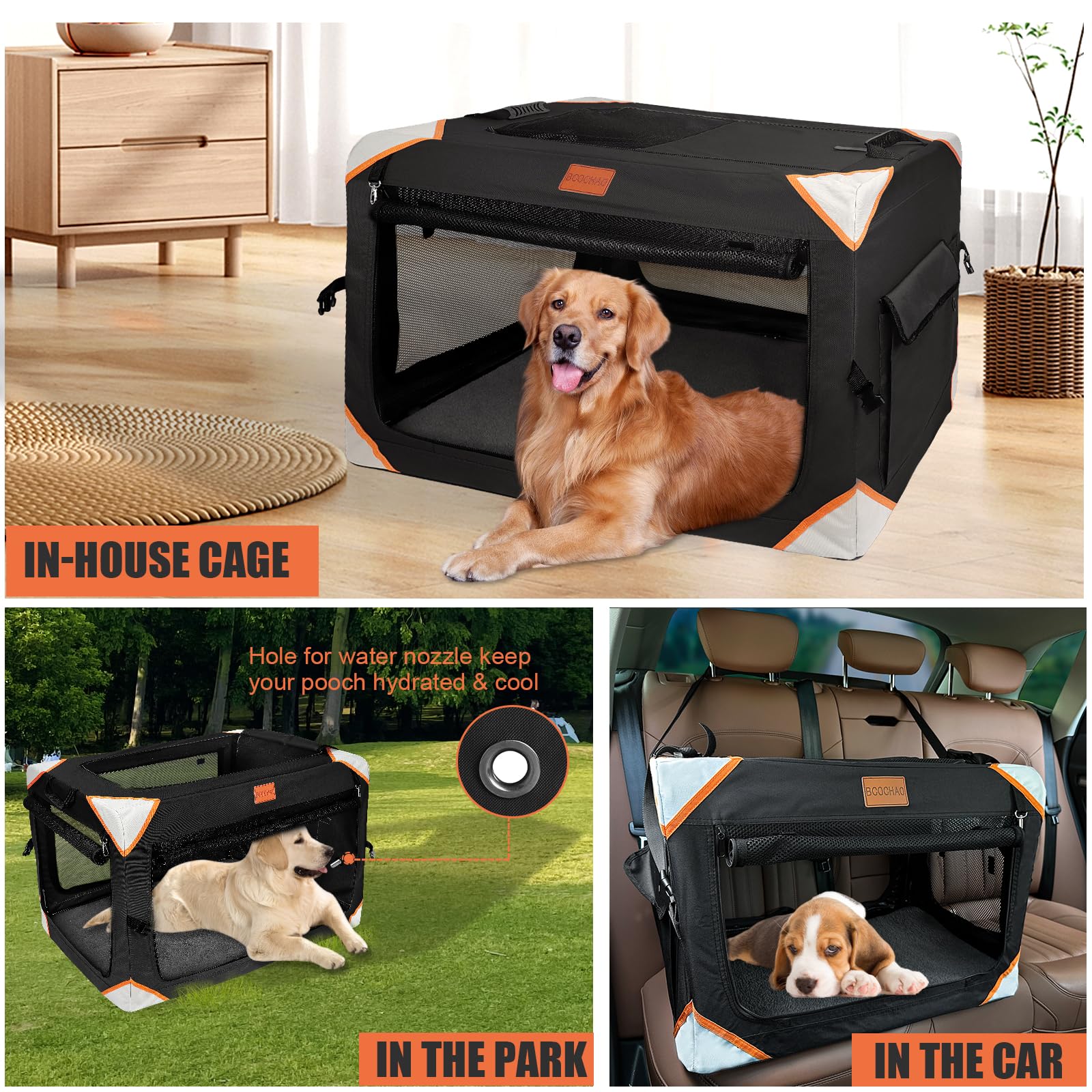 Bcochao Collapsible Dog Crate-Portable Dog Crates For Small Medium Dogs,4-Door Portable Pet Travel Crate,Sturdy/Breathable/Comfo