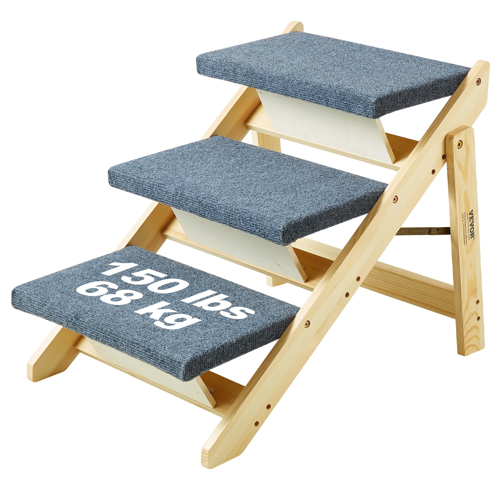 Vevor Wood Pet Stairs/Pet Steps, 2-In-1 Foldable Wooden Dog Stair For Beds, Sofa And Cars, Dog Stairs & Ramp With 3 Steps For Small Medium Large Pet, Up To 150 Lbs