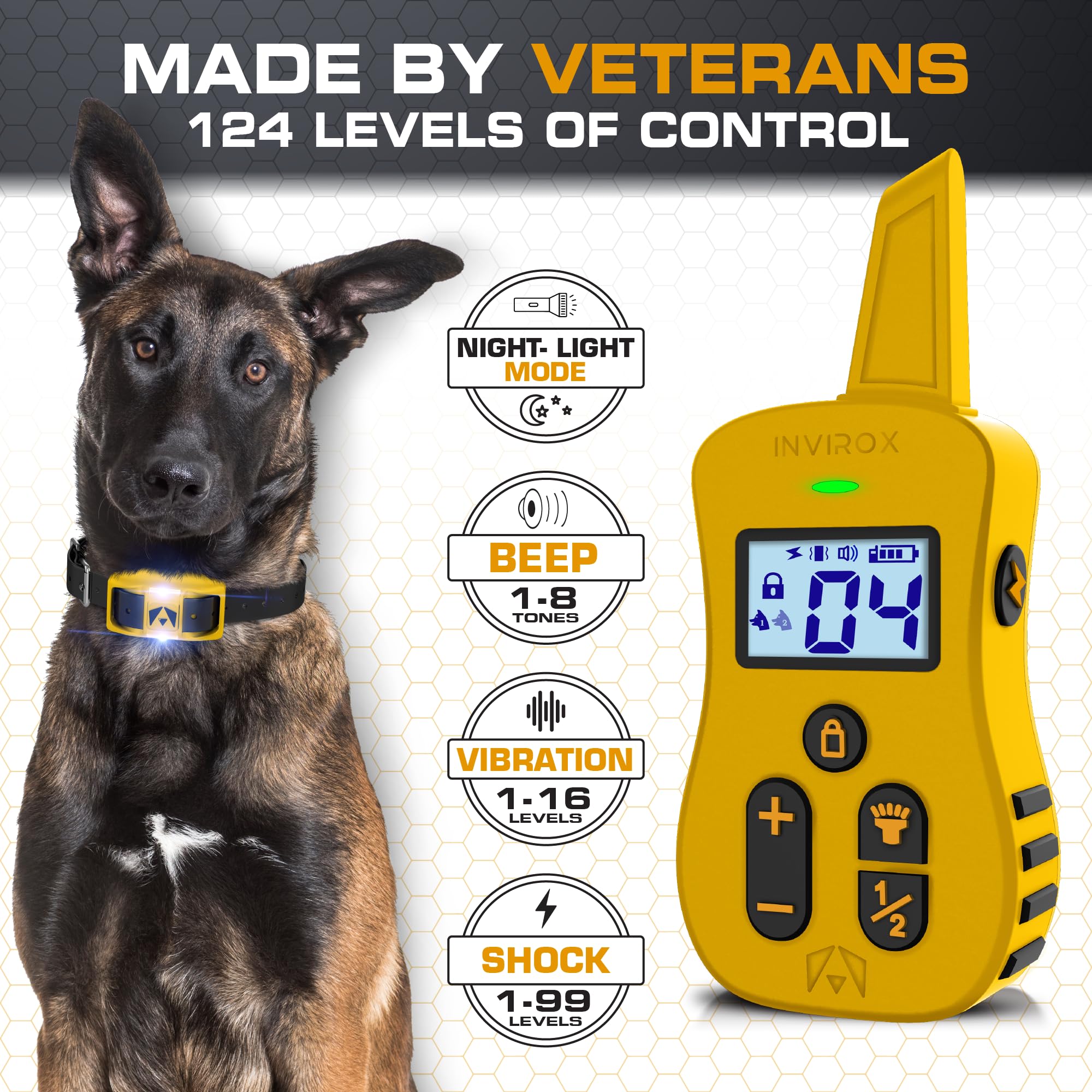 Invirox Dog Shock Collar With Remote Contol [Ultra K9] 124 Training Levels, 4 Powerful Modes With Night-Light And  Mile Range 10