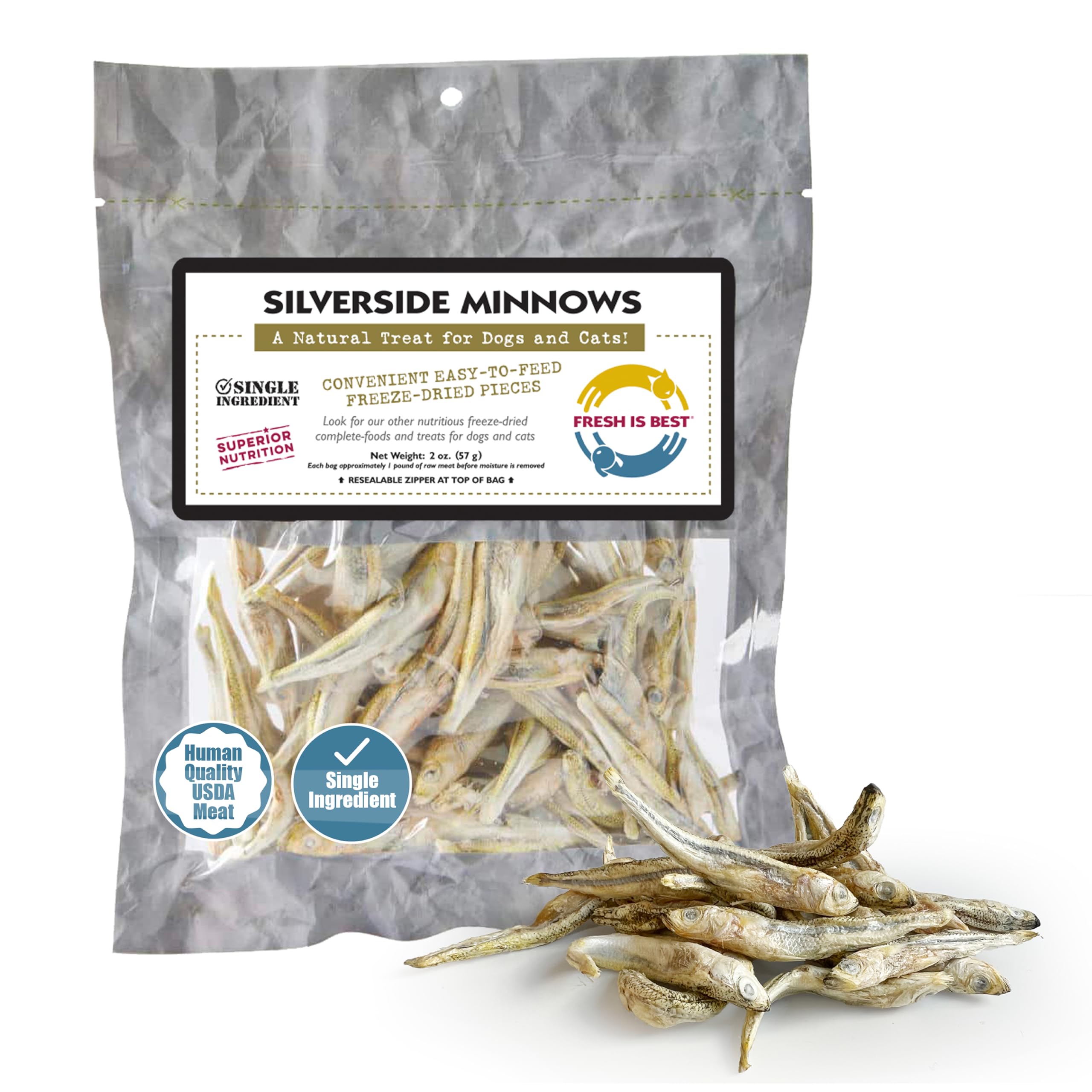 Fresh Is Best - Freeze Dried Healthy Raw Meat Treats for Dogs & Cats - Silverside Minnows