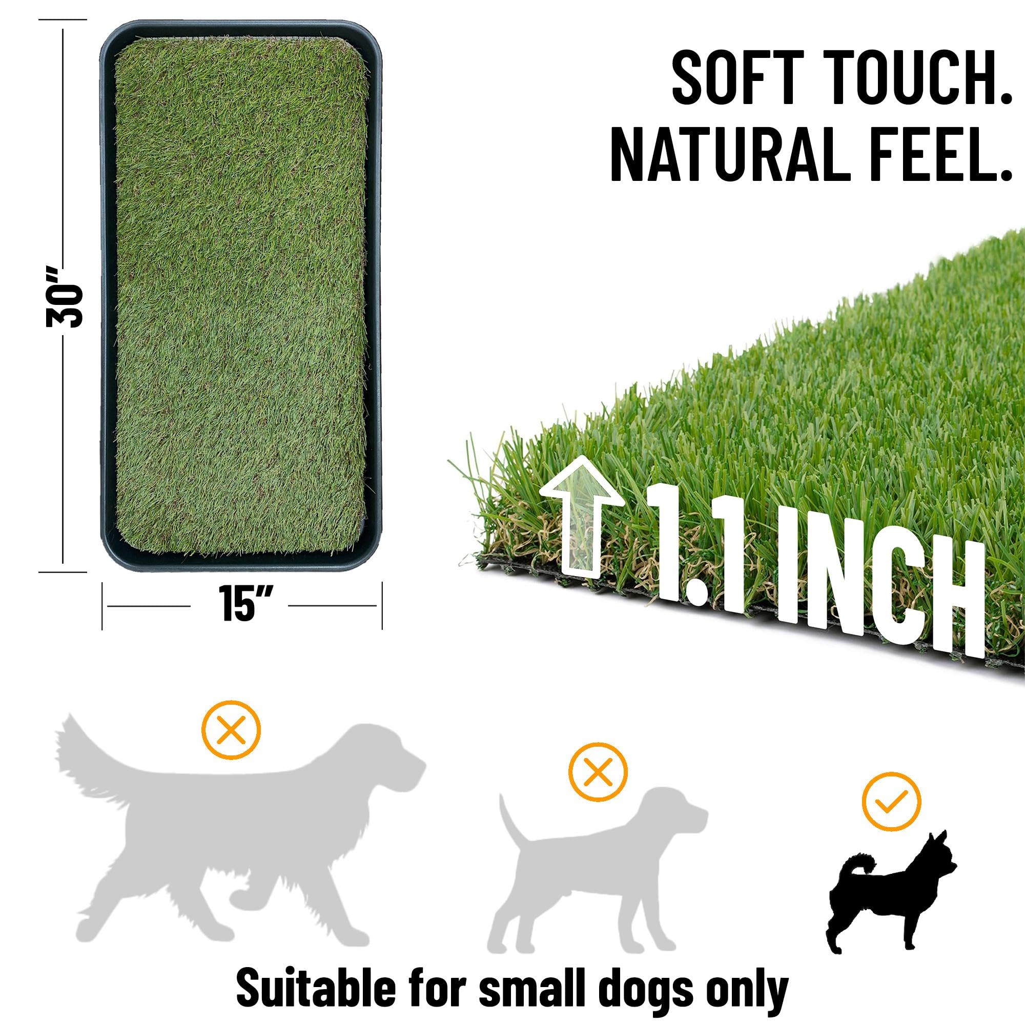Ottomanson Artificial Grass Puppy Potty Training Pad With Tray, 15'' X 30'' Reusable Pee Pad For Small Pets And Dogs