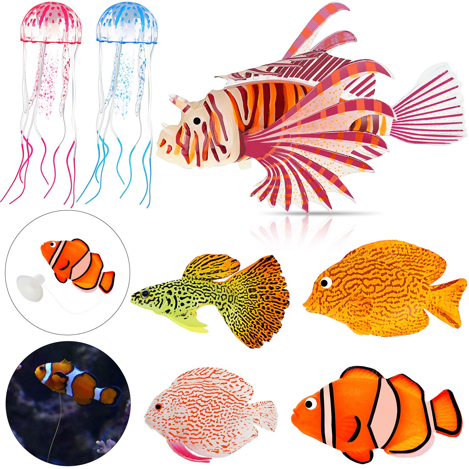 Weewooday 7 Pieces Artificial Fish Colorful Fake Fish Glowing Effect Aquarium Decor Floating Ornament for Tank Decoration(Classi