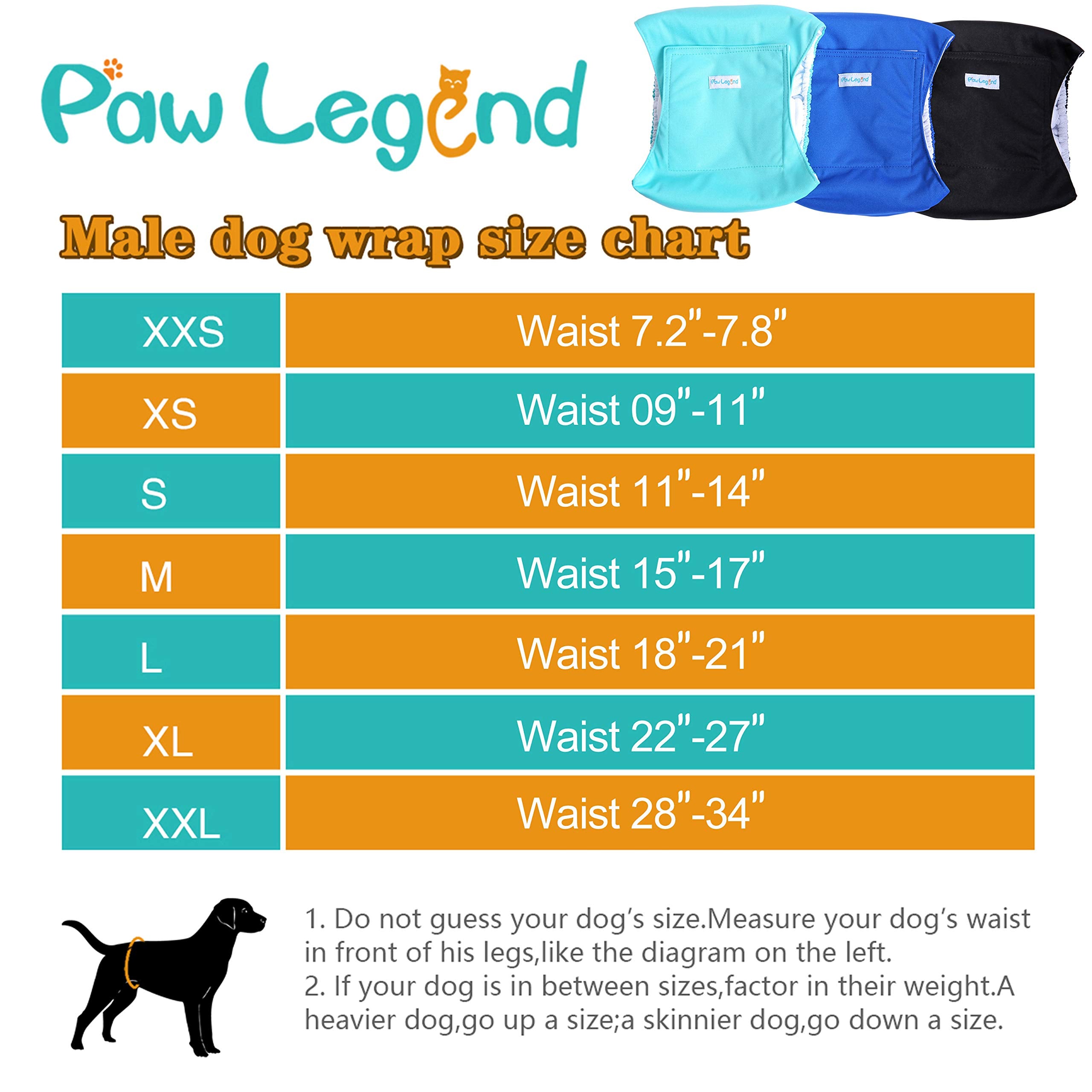 Paw Legend Washable Dog Belly Band Wrap Diapers For Male Dog | High Absorbing Puppy & Doggy Diapers Male (3 Pack,Blue,Aqua,Black,Xx-Large)