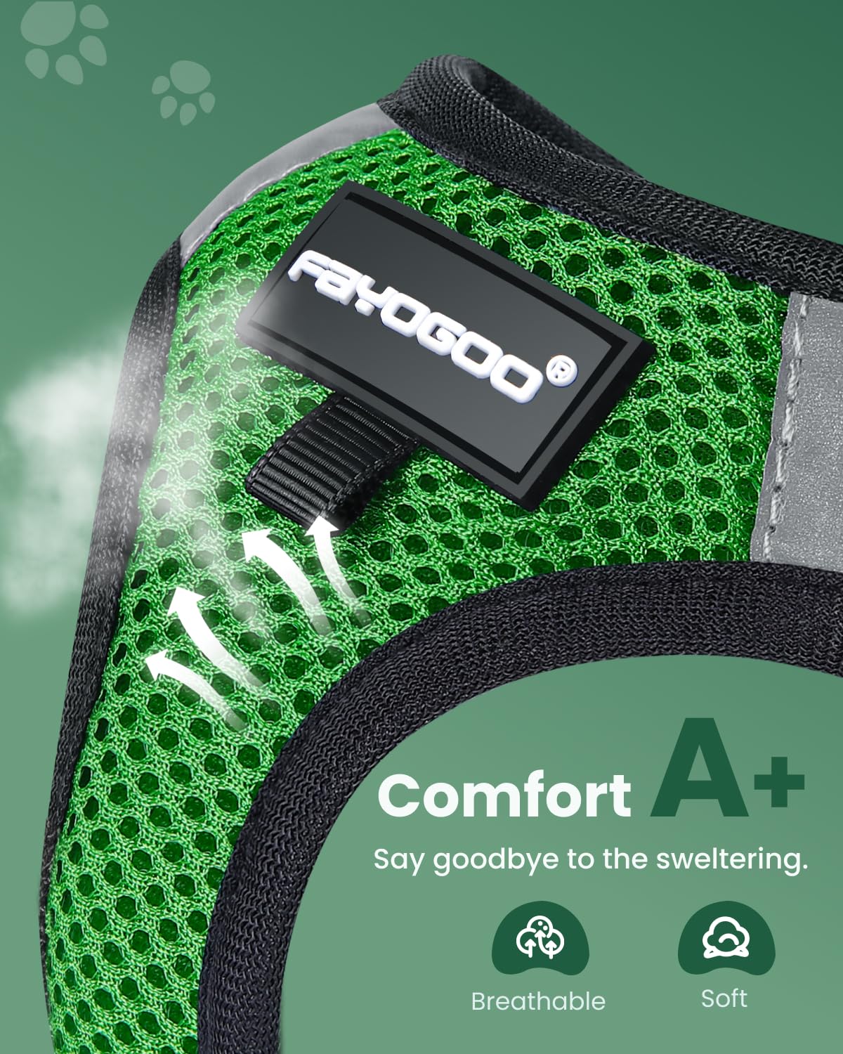 FAYOGOO Cat Harness, Escape Proof, Ultra-Light & Comfortable, Reflective Night Safety, Neon Green, Medium