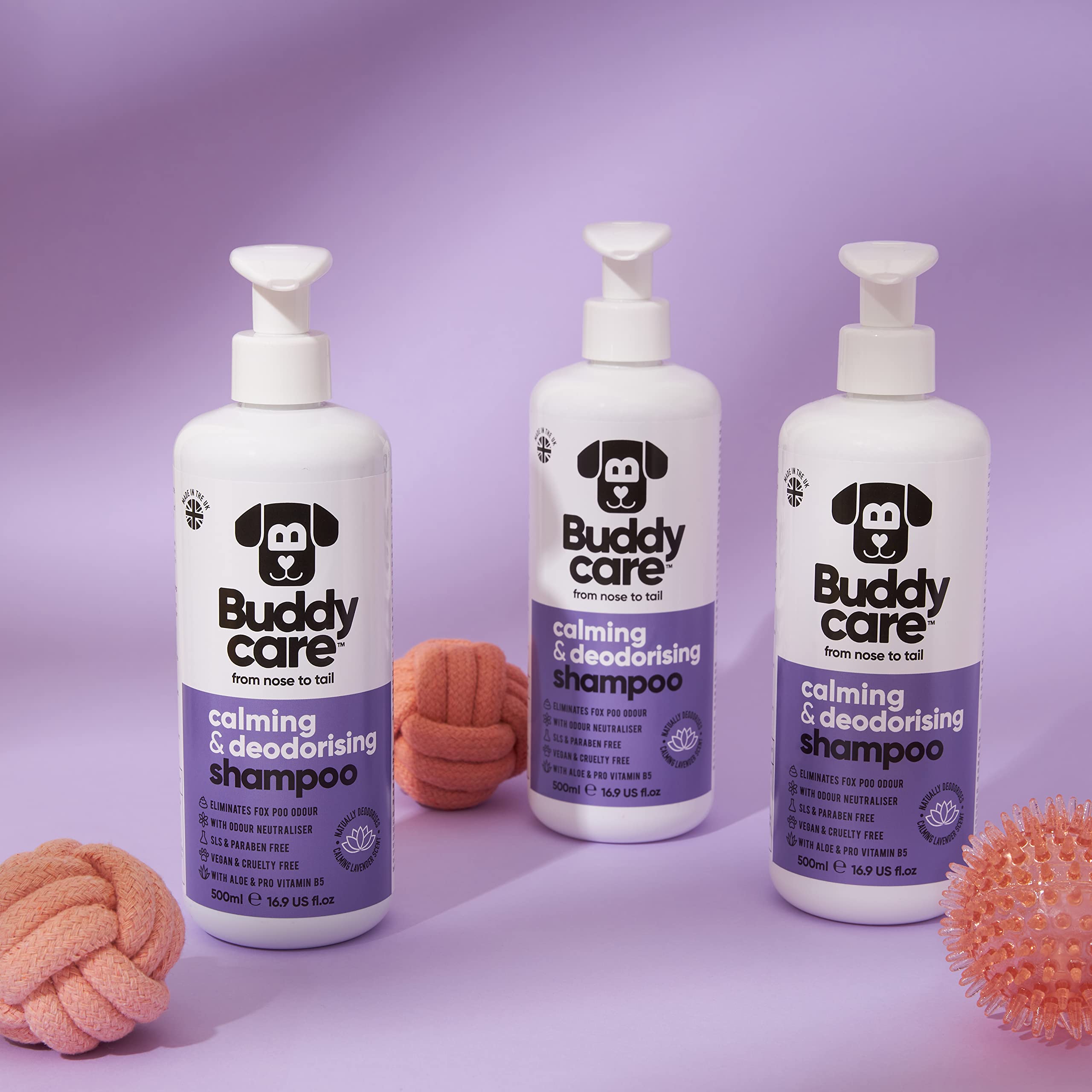 Calming & Deodorising Dog Shampoo By Buddycare | Lavender Scented | Itchy Skin Relief For Smelly Dogs | Deep Cleansing Shampoo F