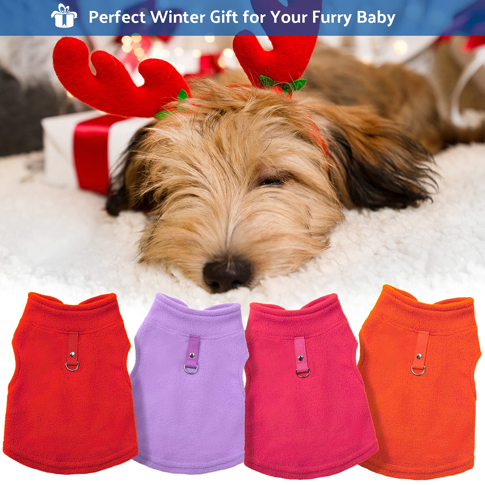 4 Pieces Fabric Dog Sweater With Leash Ring Winter Fleece Vest Dog Pullover Warm Jacket Puppy Clothes For Puppy Cat Chihuahua(Sm