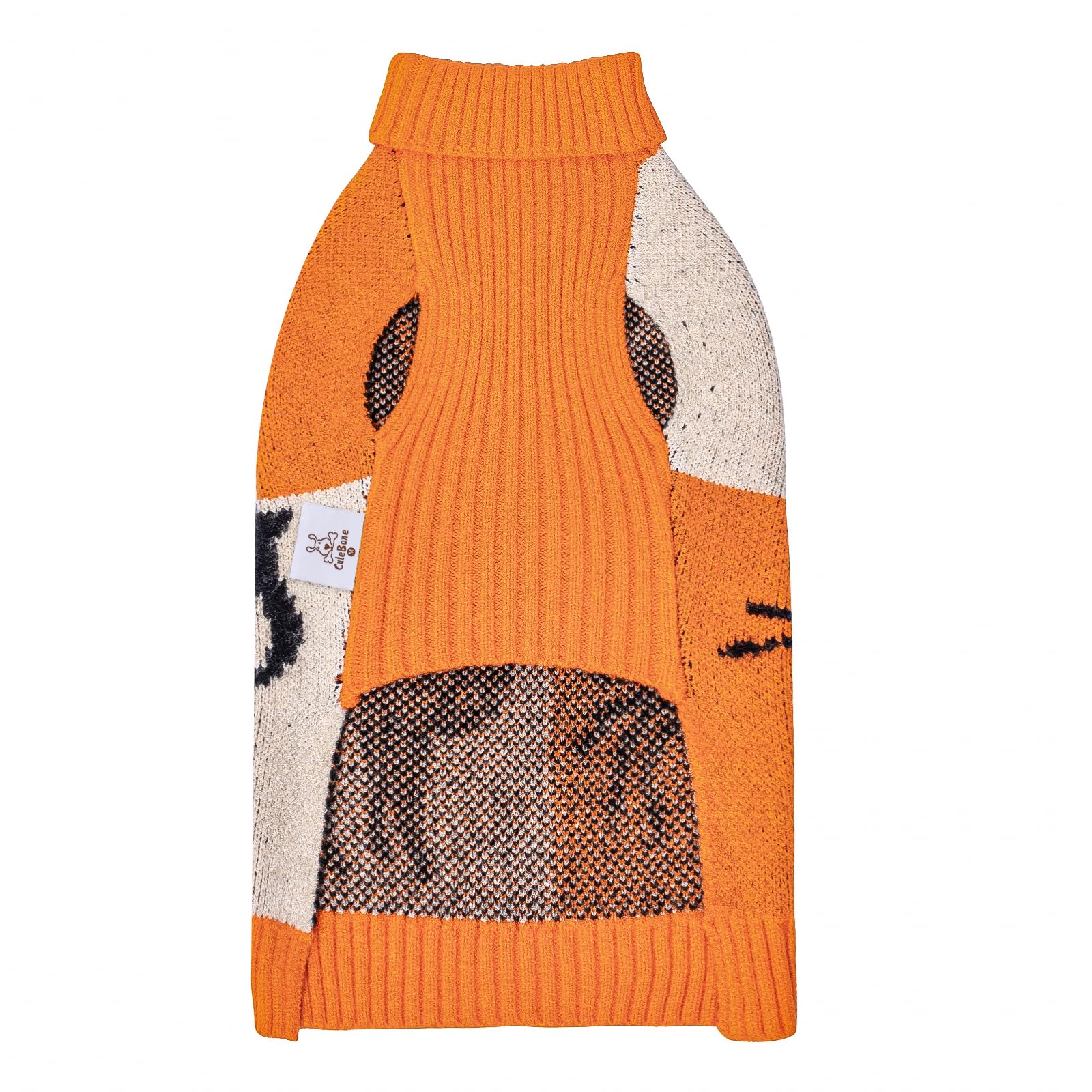 Cutebone Halloween Dog Sweater For Small Medium Dogs Ghost Knit Turtleneck Pet Winter Clothes Cat Apparel With Harness Hole