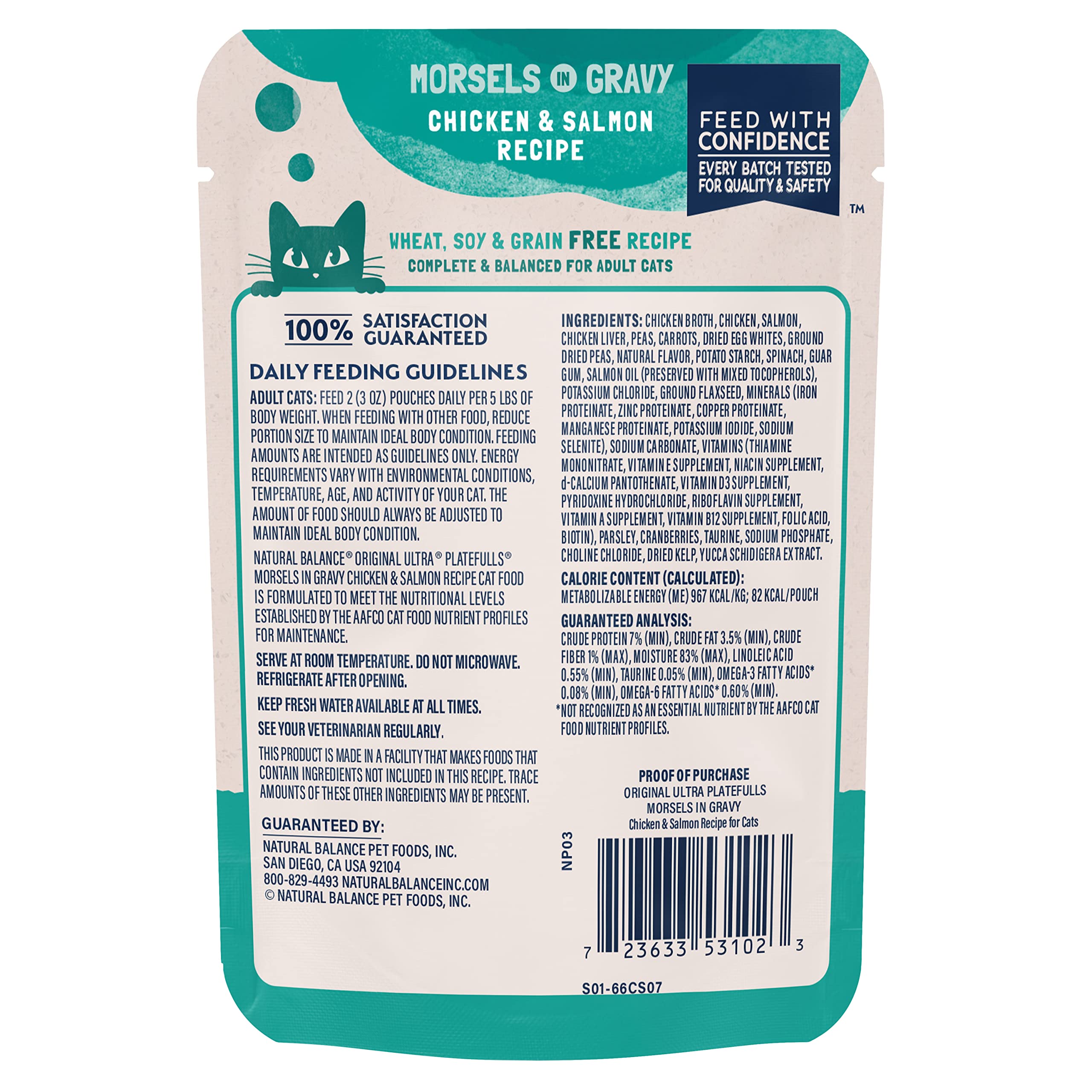 Natural Balance Original Ultra Platefulls Adult Grain-Free Wet Cat Food, Chicken & Salmon Recipe, 3 Ounce Pouch (Pack of 24)