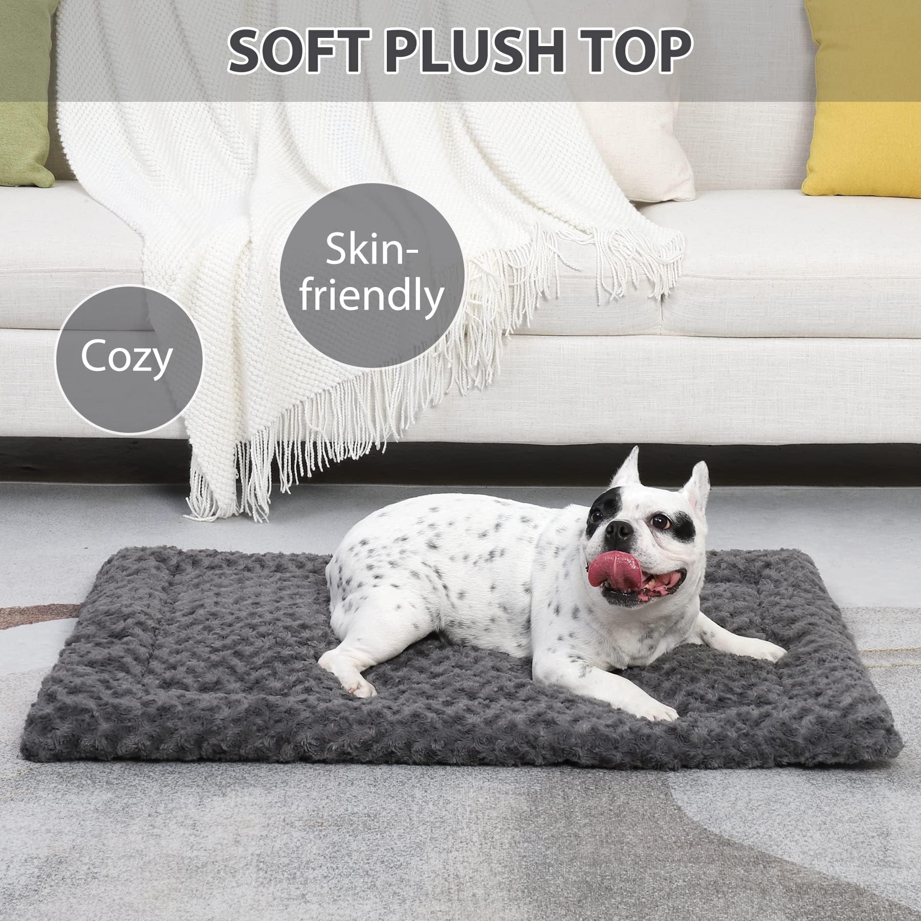 Washable Dog Bed Mat Reversible Dog Crate Pad Soft Fluffy Pet Kennel Beds Dog Sleeping Mattress For Large Jumbo Medium Small Dogs, 47 X 29 Inch, Grey