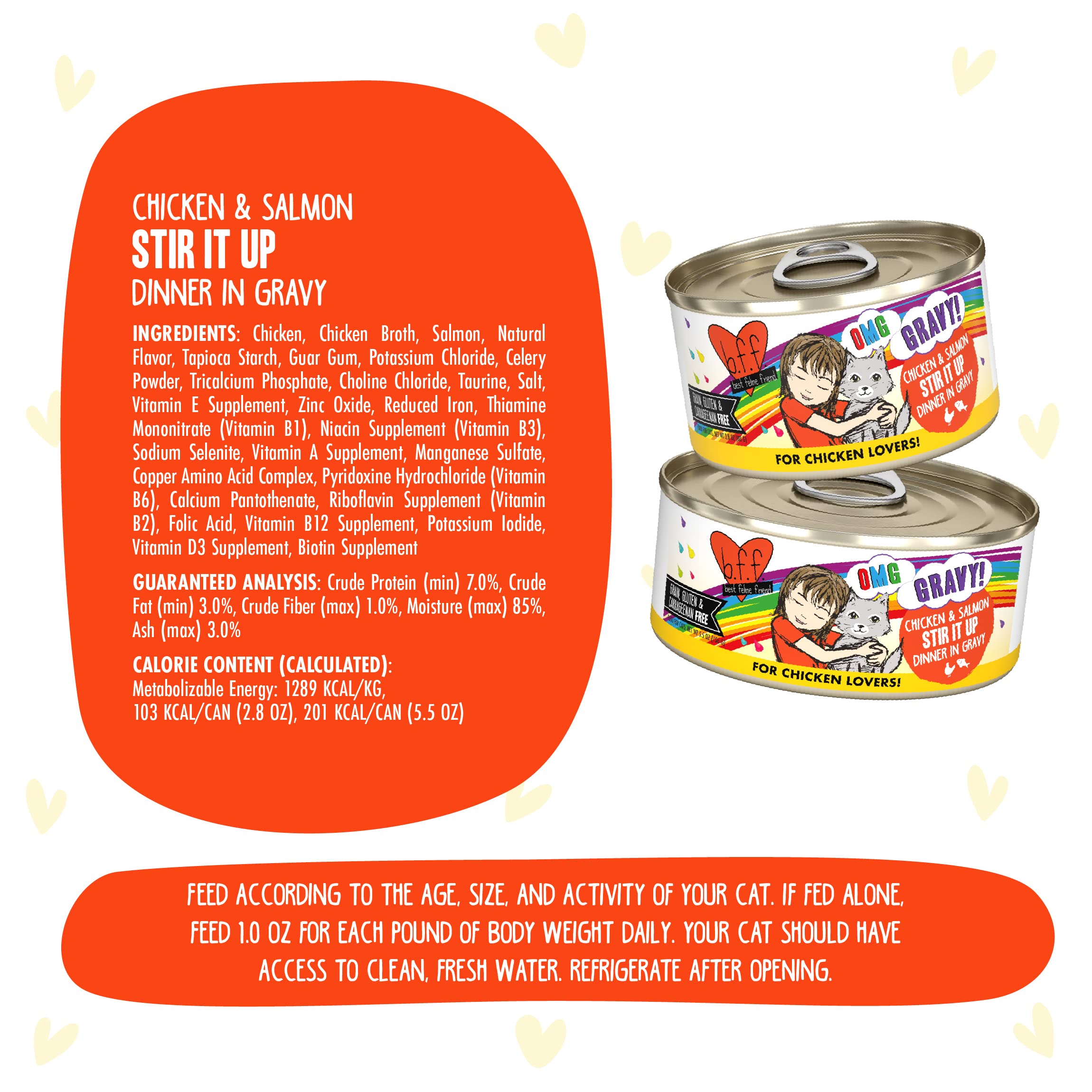 Weruva B.F.F. OMG - Best Feline Friend Oh My Gravy!, Chicken & Salmon Stir It Up with Chicken & Salmon in Gravy, 5.5oz Can (Pack
