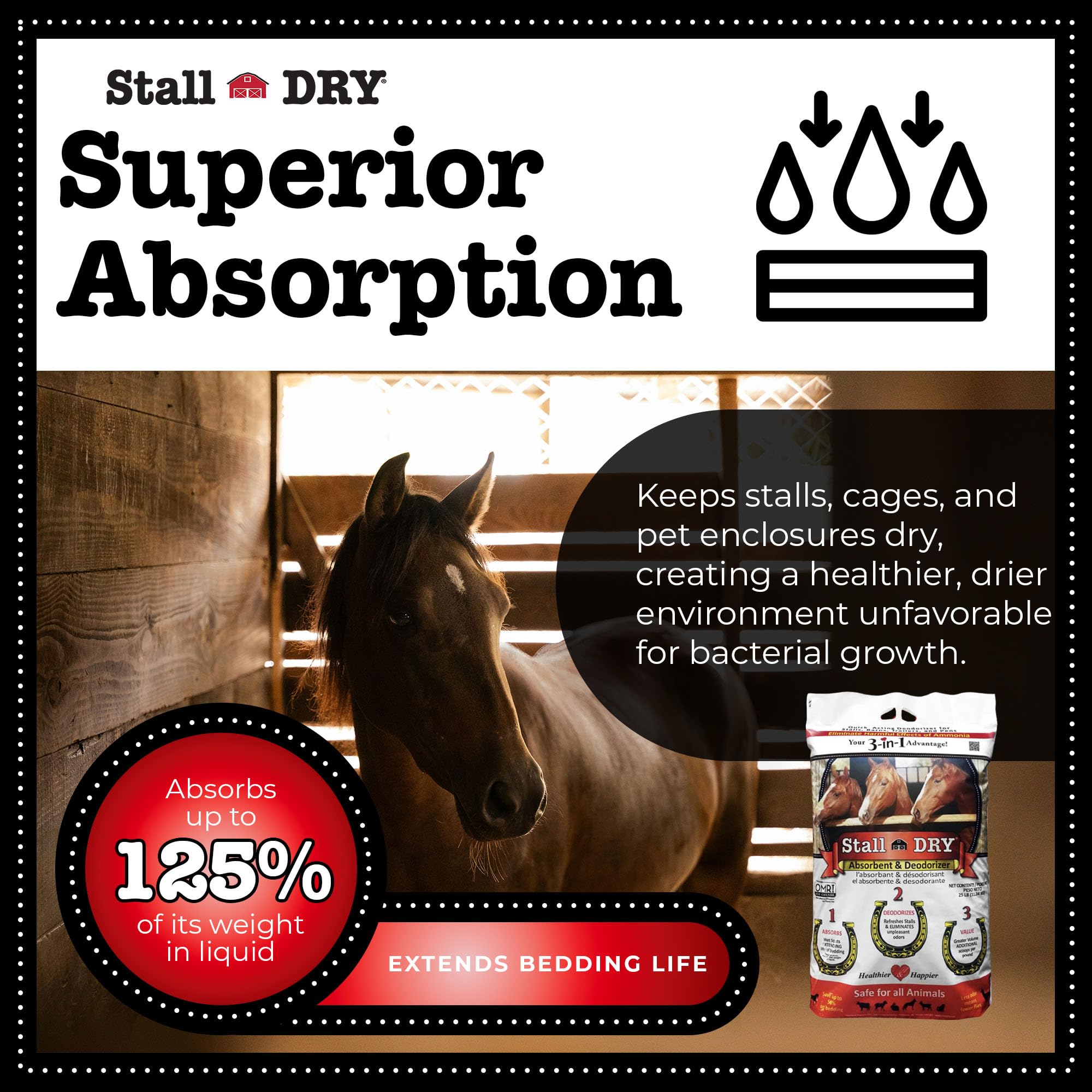 Progressive Planet Stall Dry Absorbent & Deodorizer, 25Lbs - Use For Stalls, Pens & Small Animal Spaces - Eliminates Ammonia, En