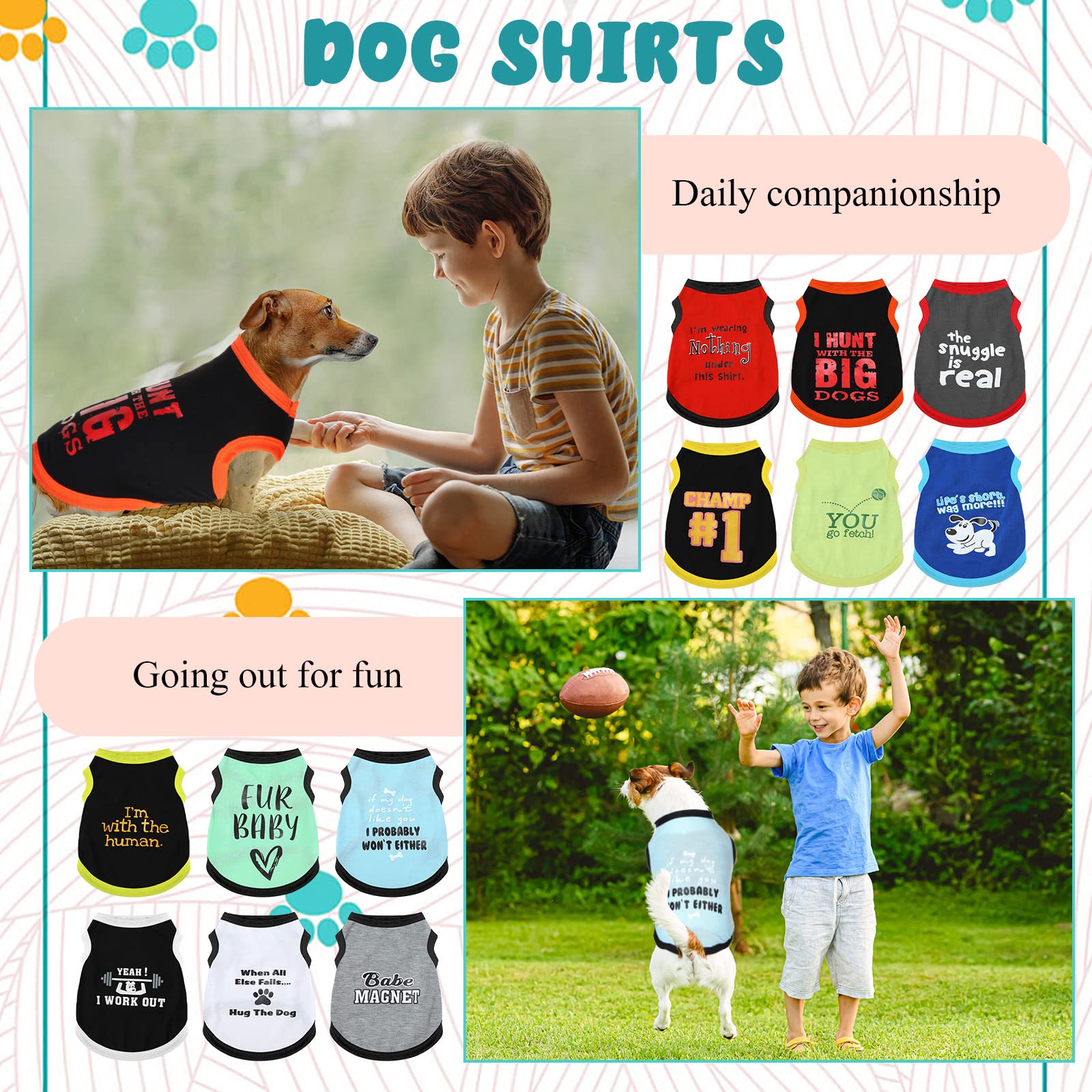 12 Pieces Dog Shirts Pet Printed Clothes With Funny Letters Summer Pet T Shirts Cool Puppy Vest Breathable Dog Outfit Soft Cat S
