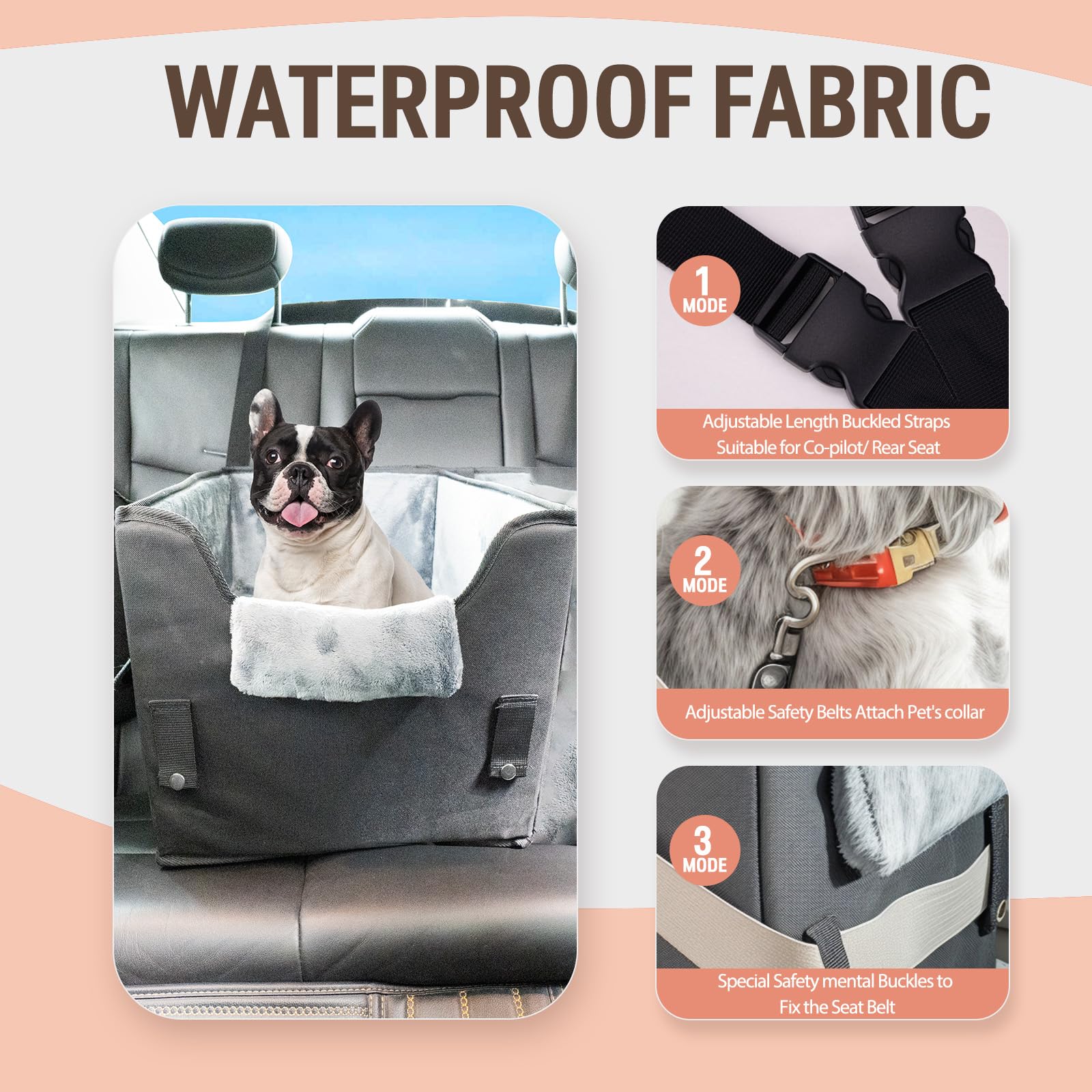 Novolab Dog Car Seat For Small Dogs Or Medium Size Dog Portable Car Booster Seat For Dogs With Harness And Thick Cushion, Perfec