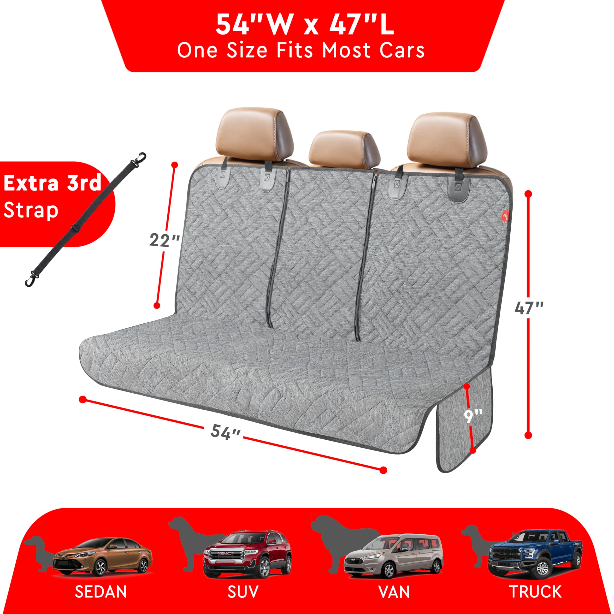 Helteko Dog Car Seat Cover For Back Seat - Extra Durable Bench Seat Protector With Side Flaps, 100% Waterproof, Scratchproof, An