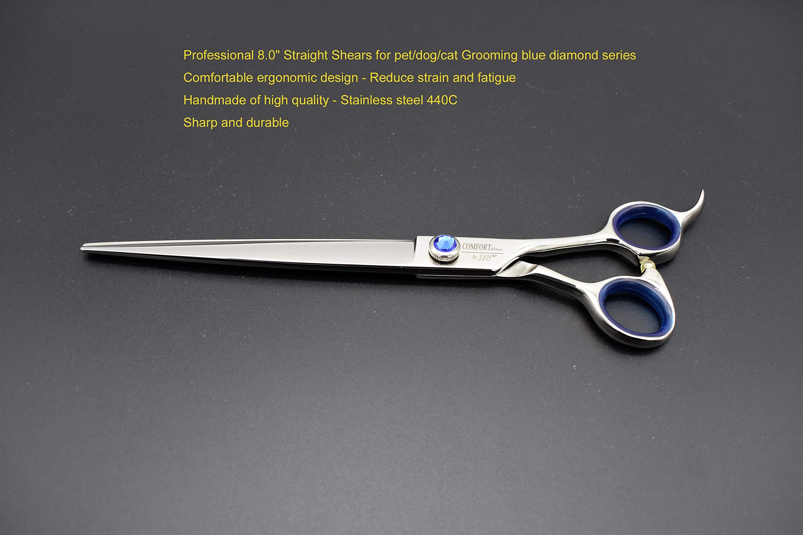 Professional Dog Shear Scissor Straight 8 Inch For Dogs Grooming Stainless Steel Japanese Process (8.0' Straight Blue Diamond)